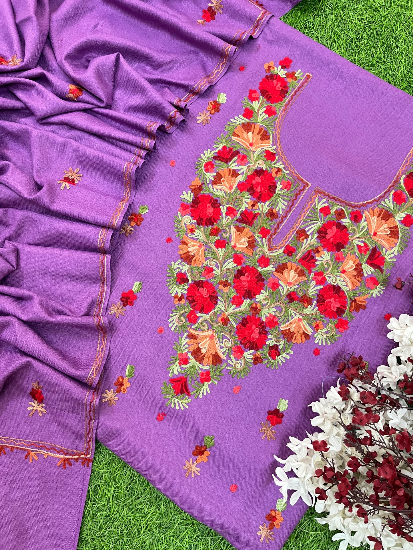 Lavender Woollen Aari Embroidered 3pc suit