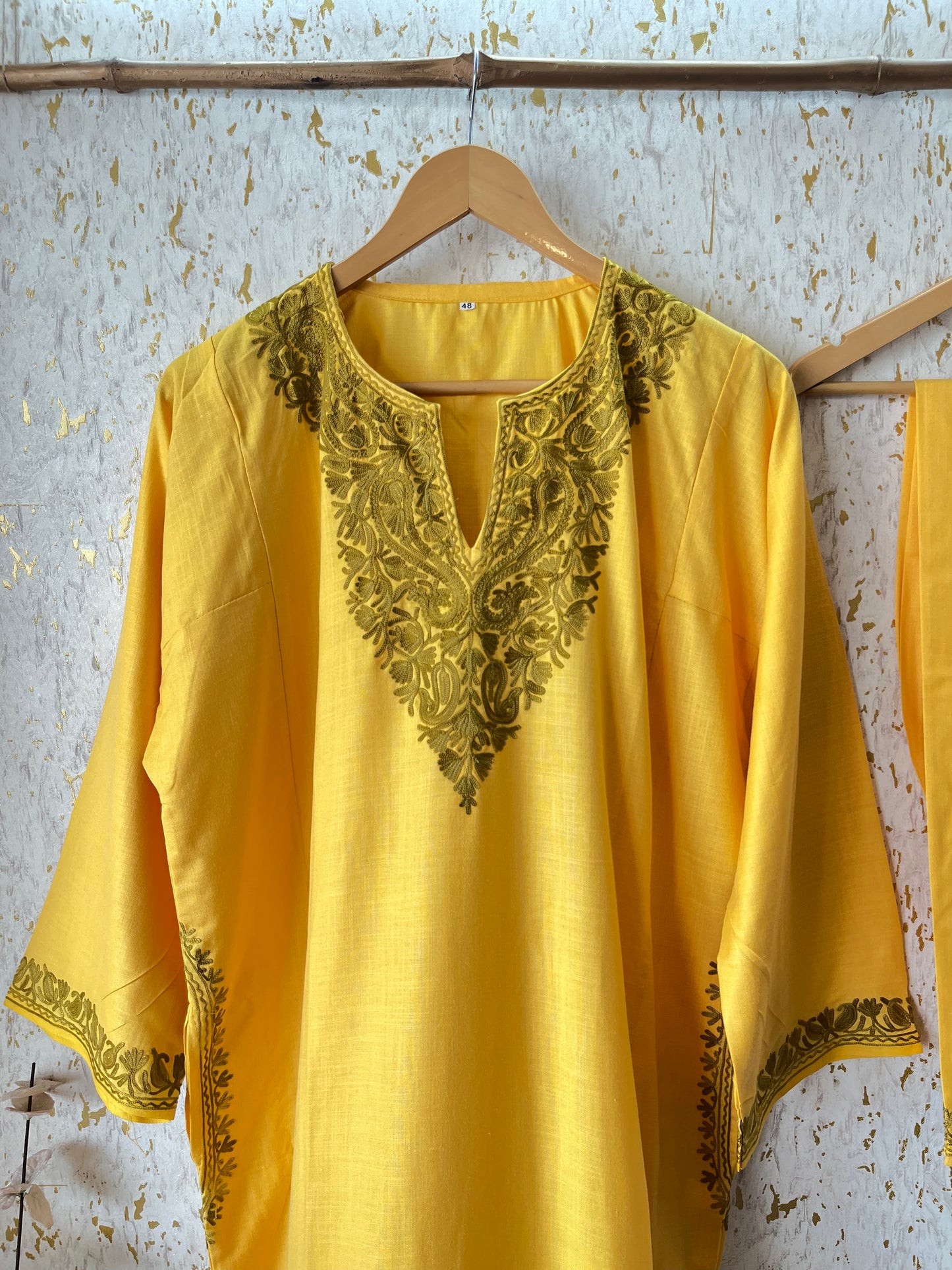 Yellow Cotton Pheran Set (Free Size)