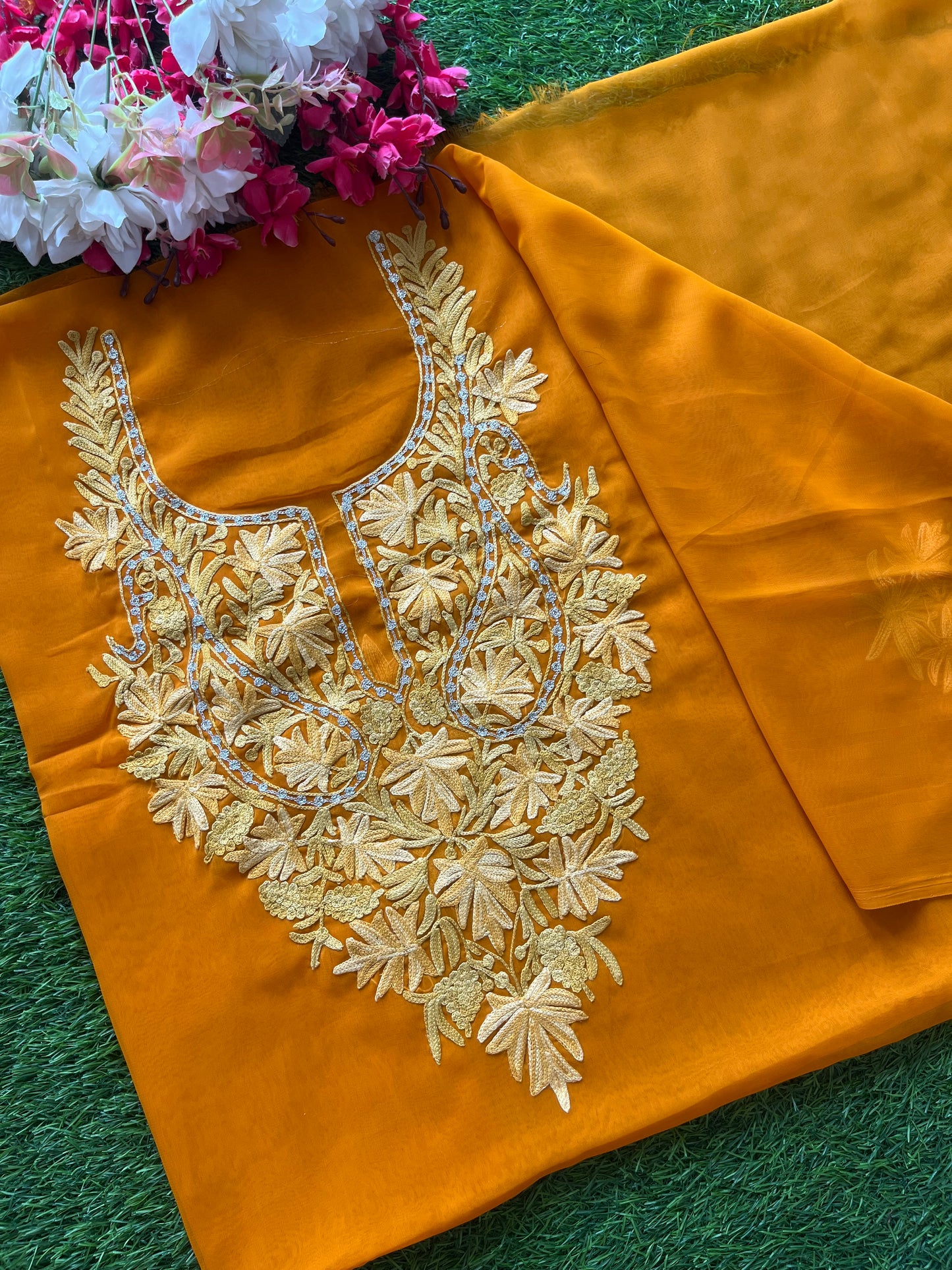Mustard Georgette Kashmiri Kurta Material