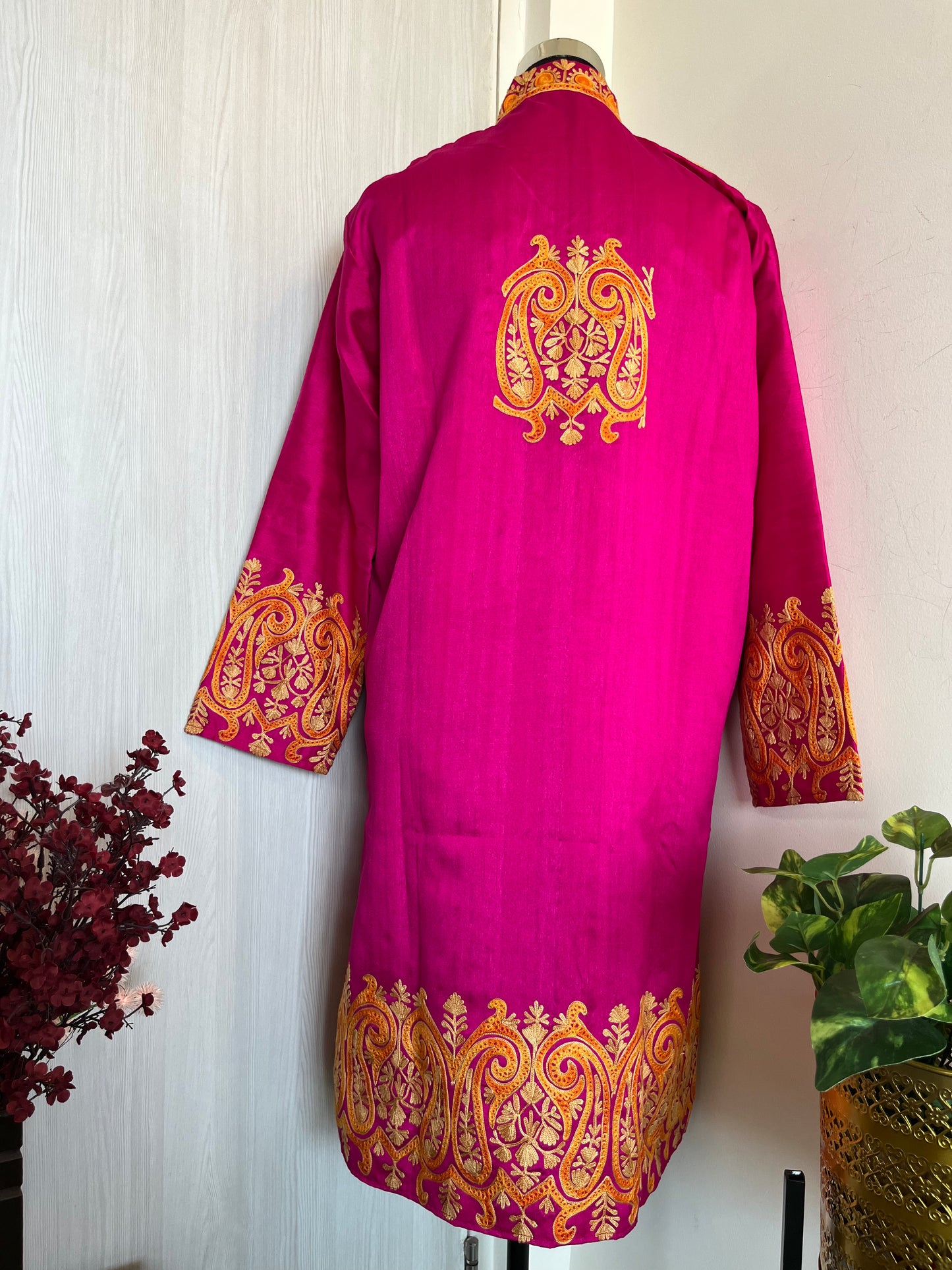 Hot Pink Aari  Embroidered Silk Jacket XL/XXL