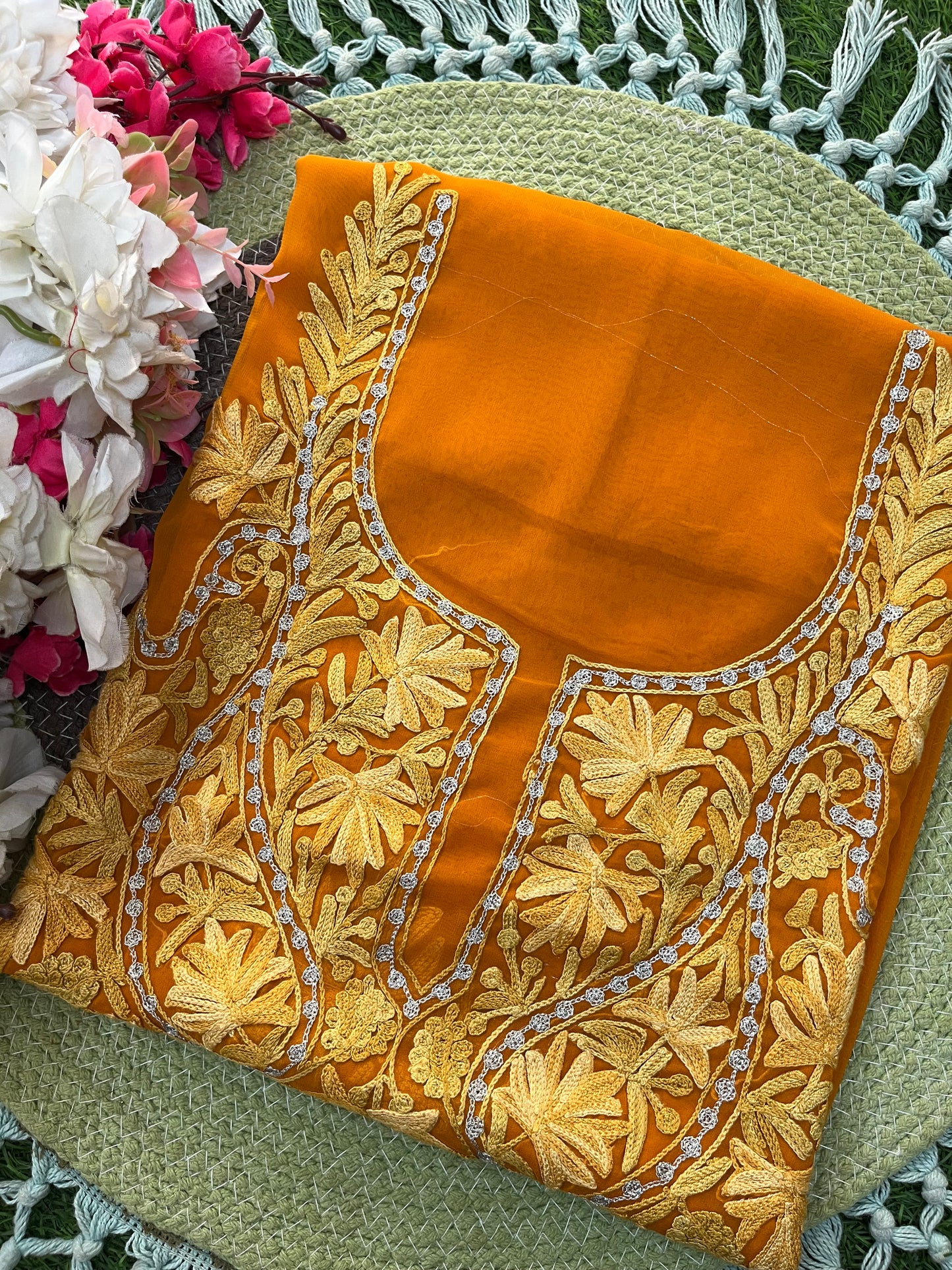 Mustard Georgette Kashmiri Kurta Material