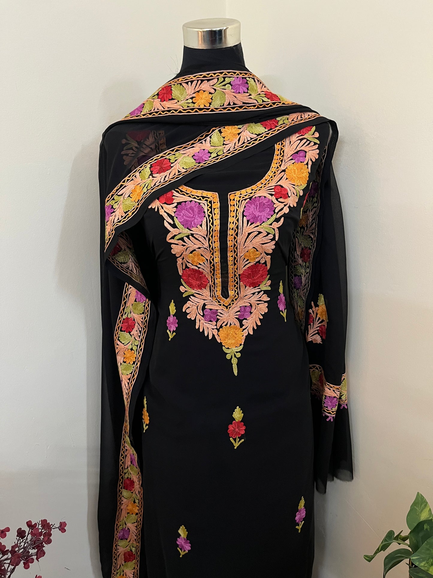 Black Georgette 3 Pc Aari Embroidered Suit Set