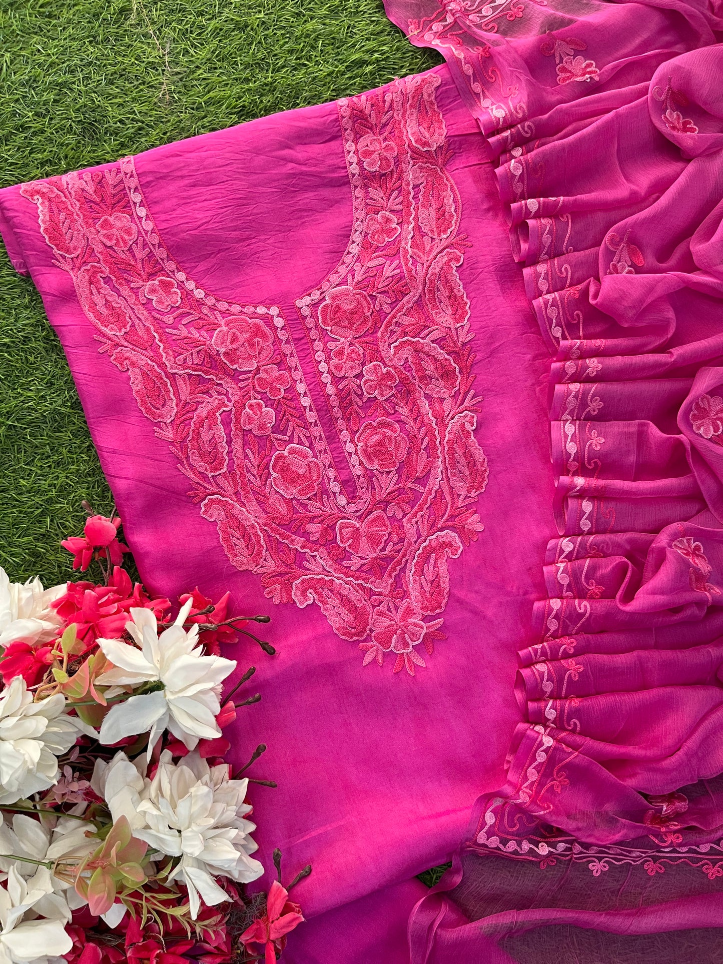 Rose Pink Opada Silk Kashmiri Suit