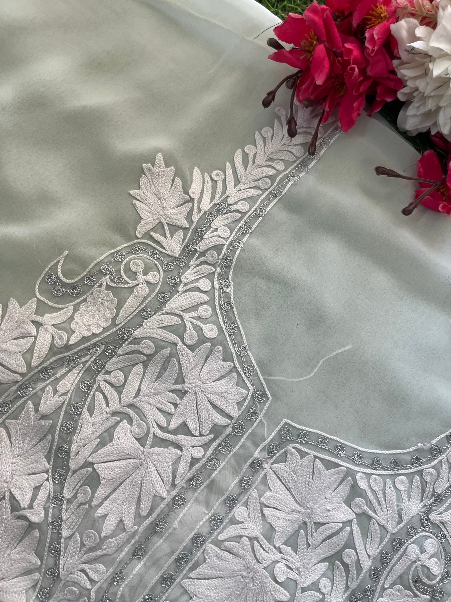 Mint Green Georgette Kashmiri Kurta Material