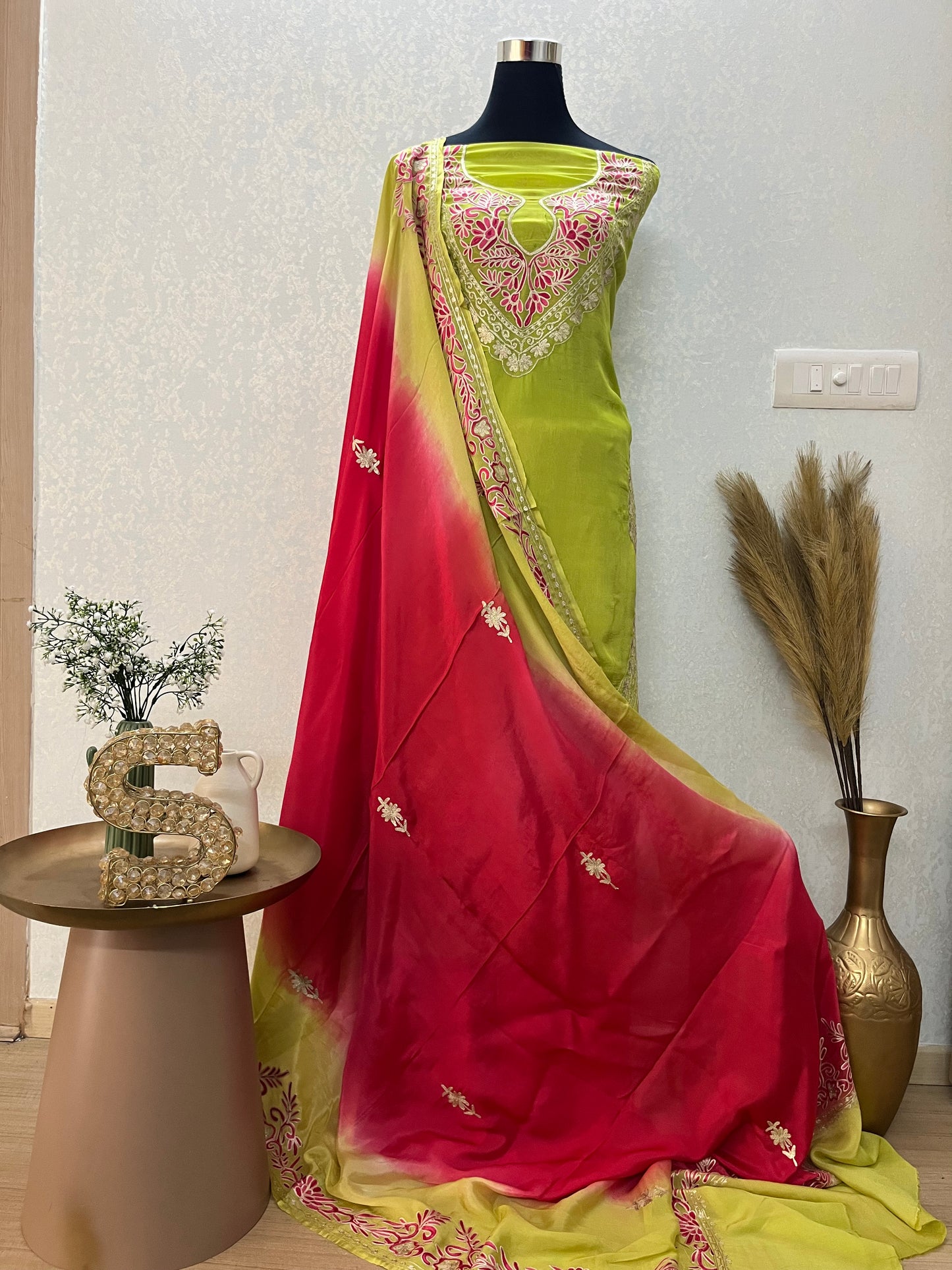 Pure Chinon 3 Pc Heavy Front Back Kashmiri Suit