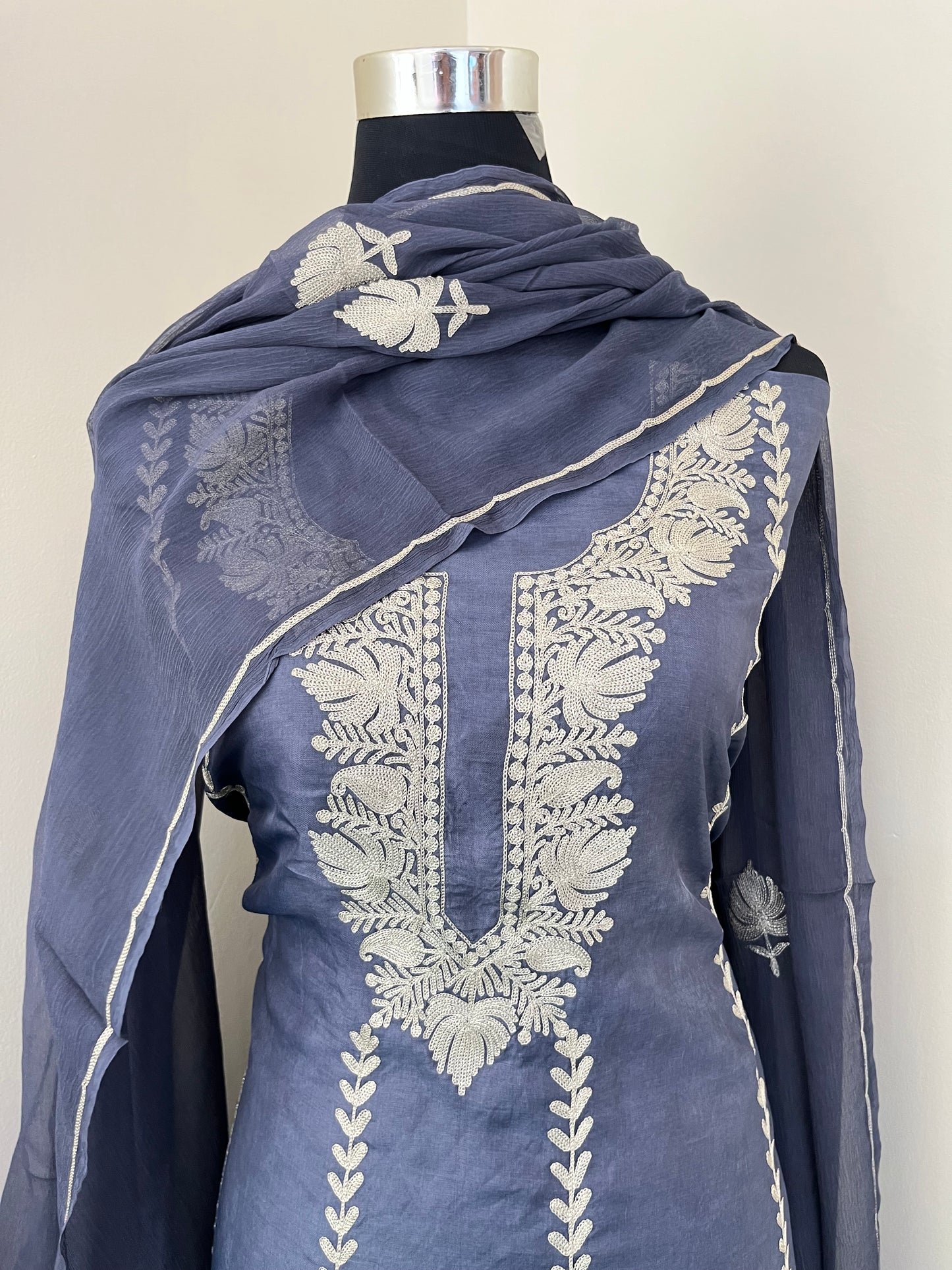 Sanam’ English Blue Silk Tilla Embroidered Suit material