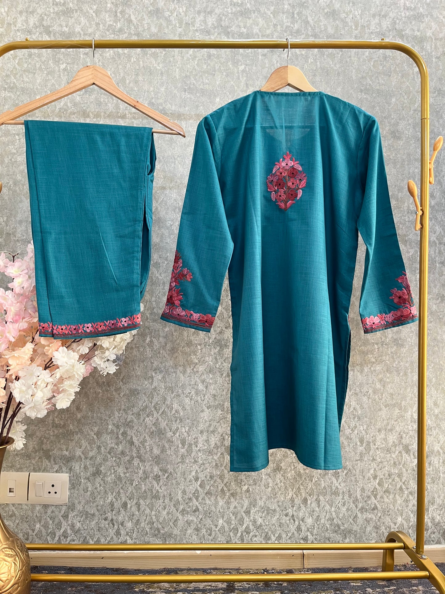 Teal Green Cotton Stitched Co-ord Set (40)
