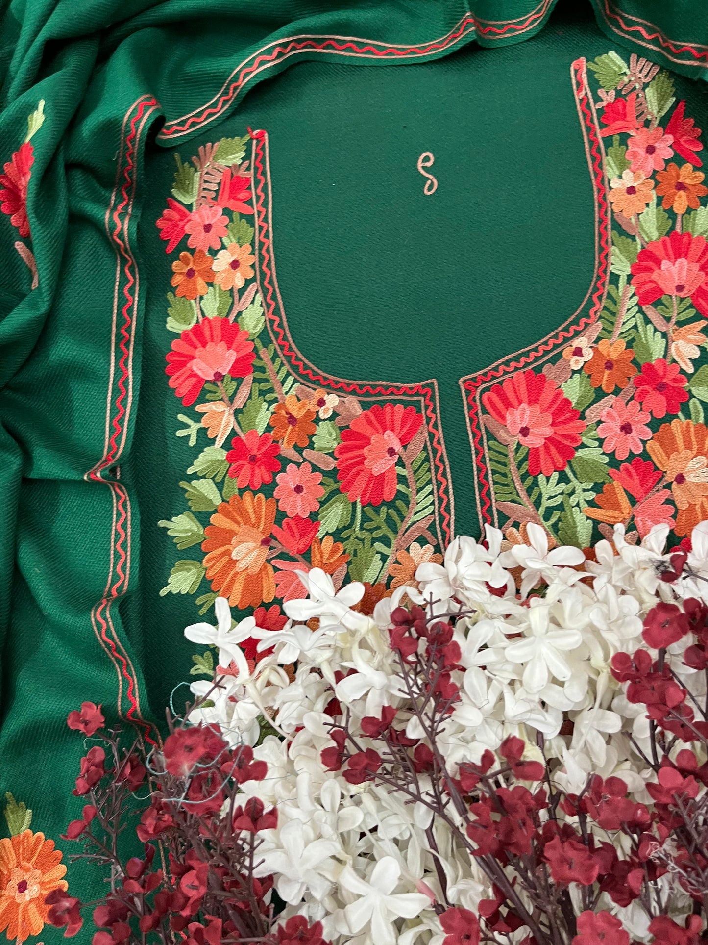 Henna Green Woollen Aari Embroidered 3pc suit