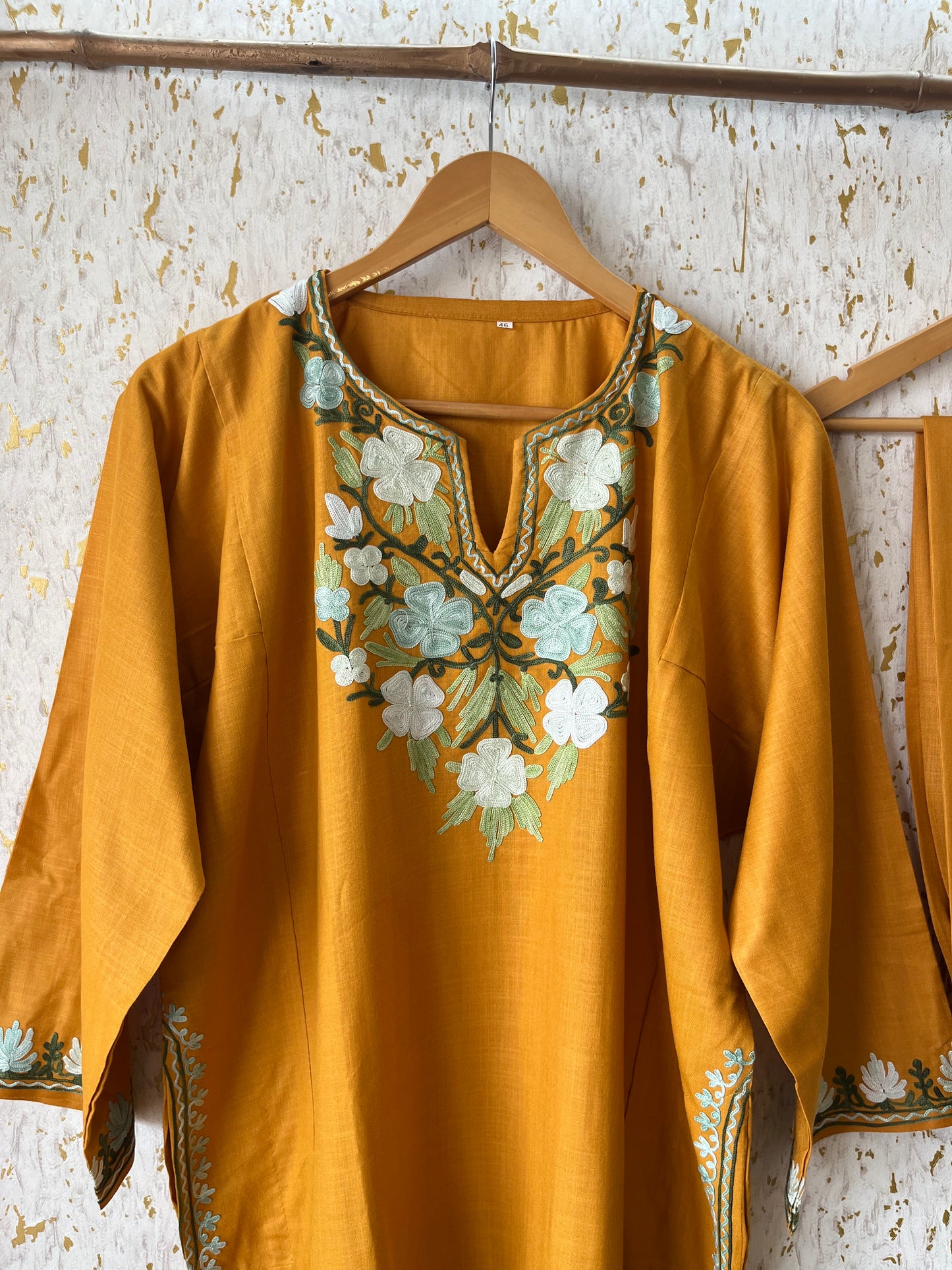 Mustard yellowCotton Pheran Set (Free Size)