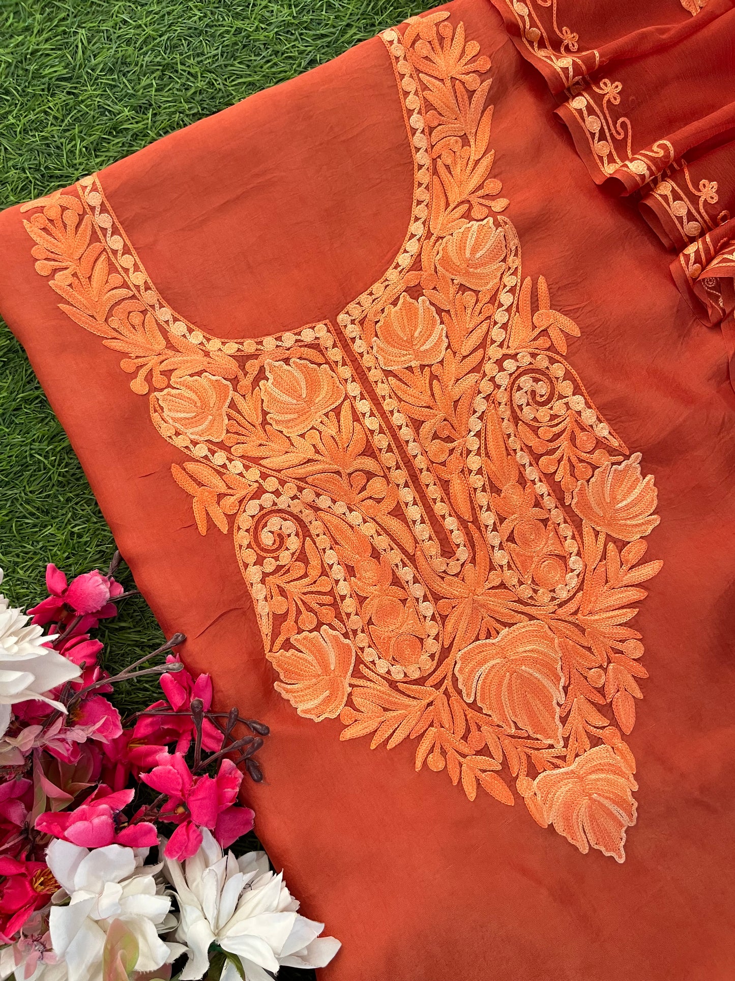 Rust Opada Silk Kashmiri Suit