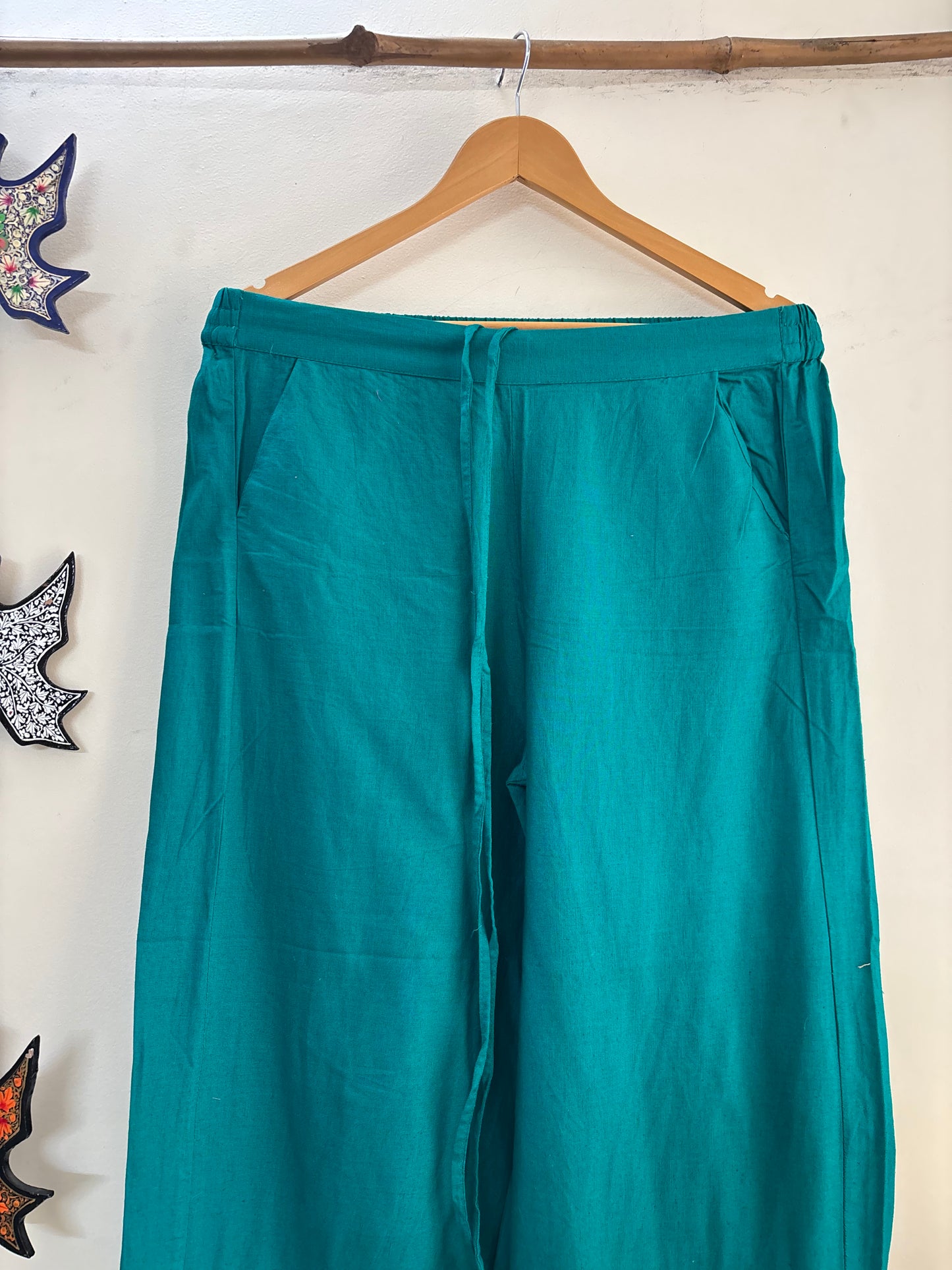 Women Green  Wide Leg Aari Embroidered Palazzos ‘M’