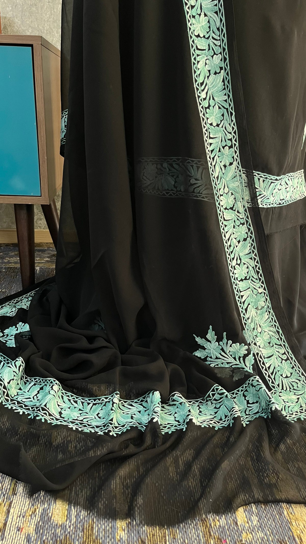 Georgette Black 3 Pc Kashmiri Suit