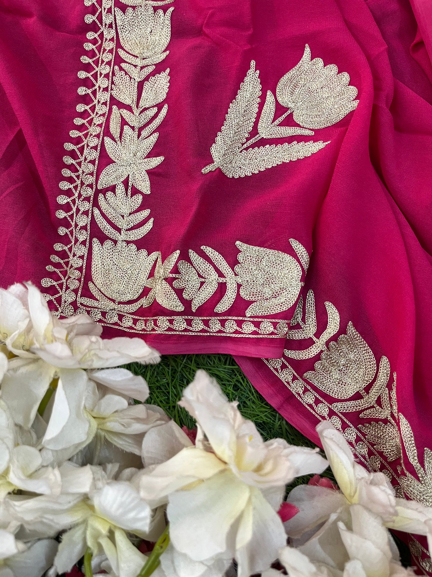 Kalaa’ Fuchsia Pink Crape Kashmiri Suit