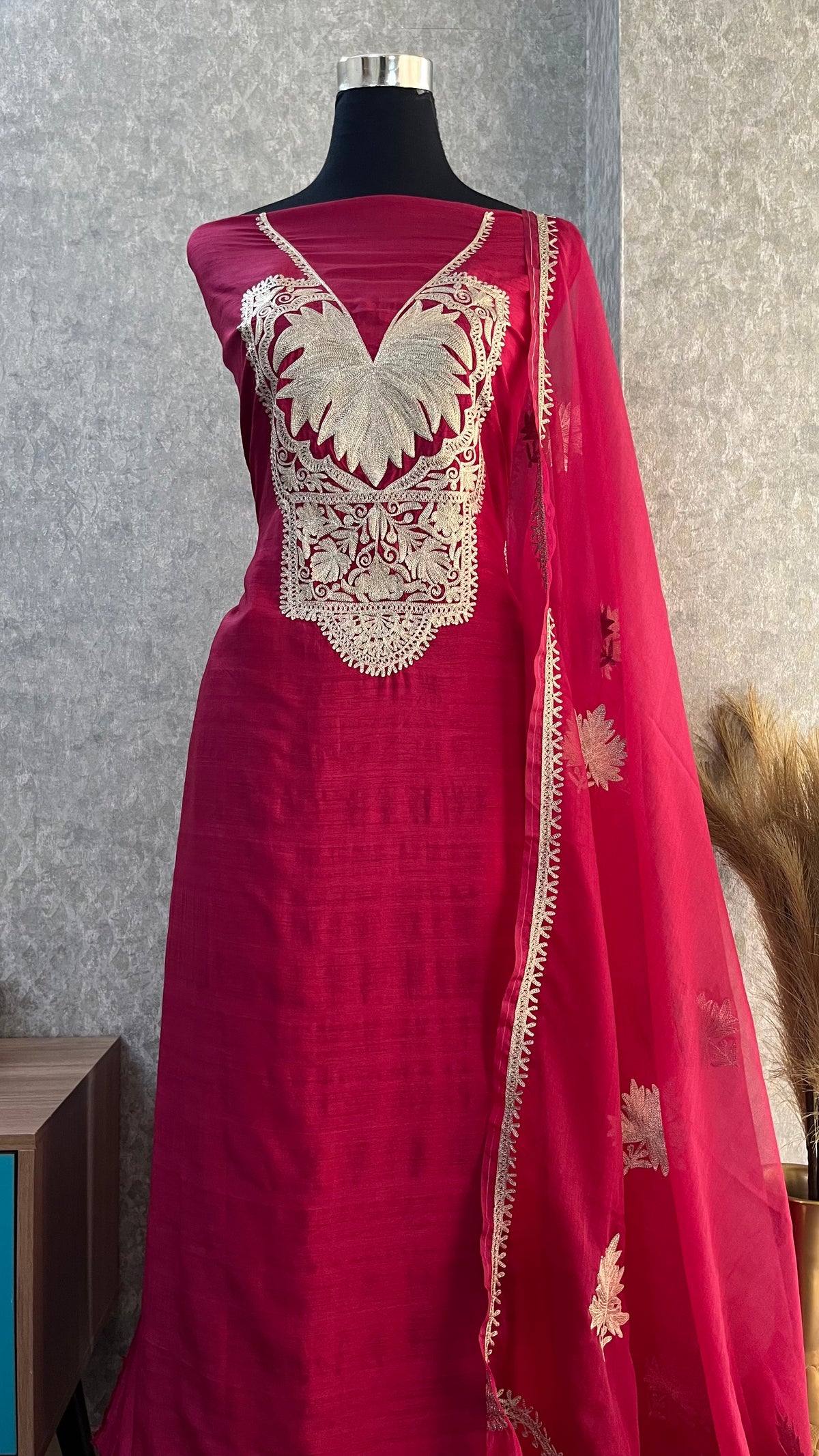 Hot Pink Silk Tilla Embroidered Suit