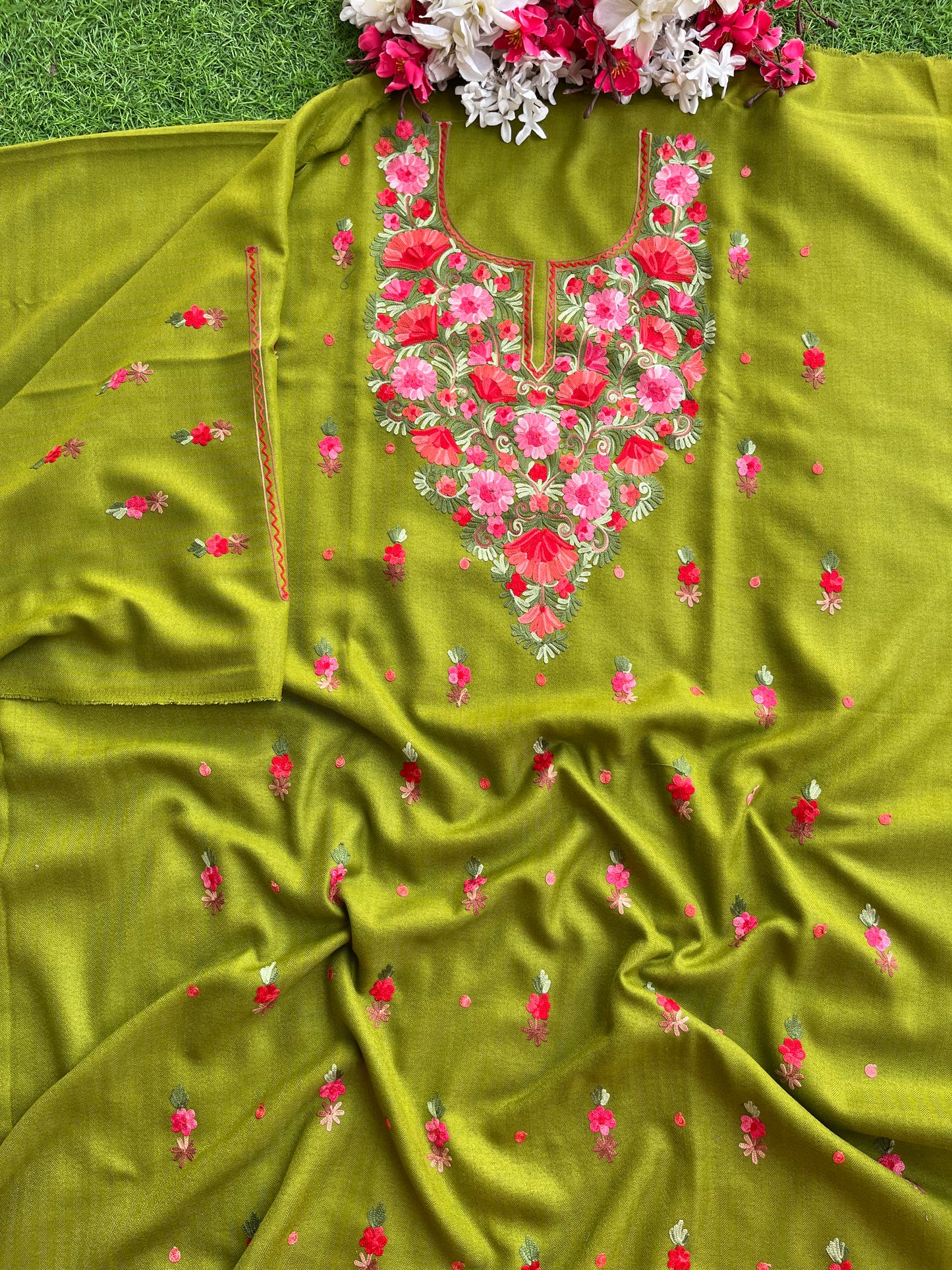 Heena Green Woollen Aari Embroidered 3pc suit