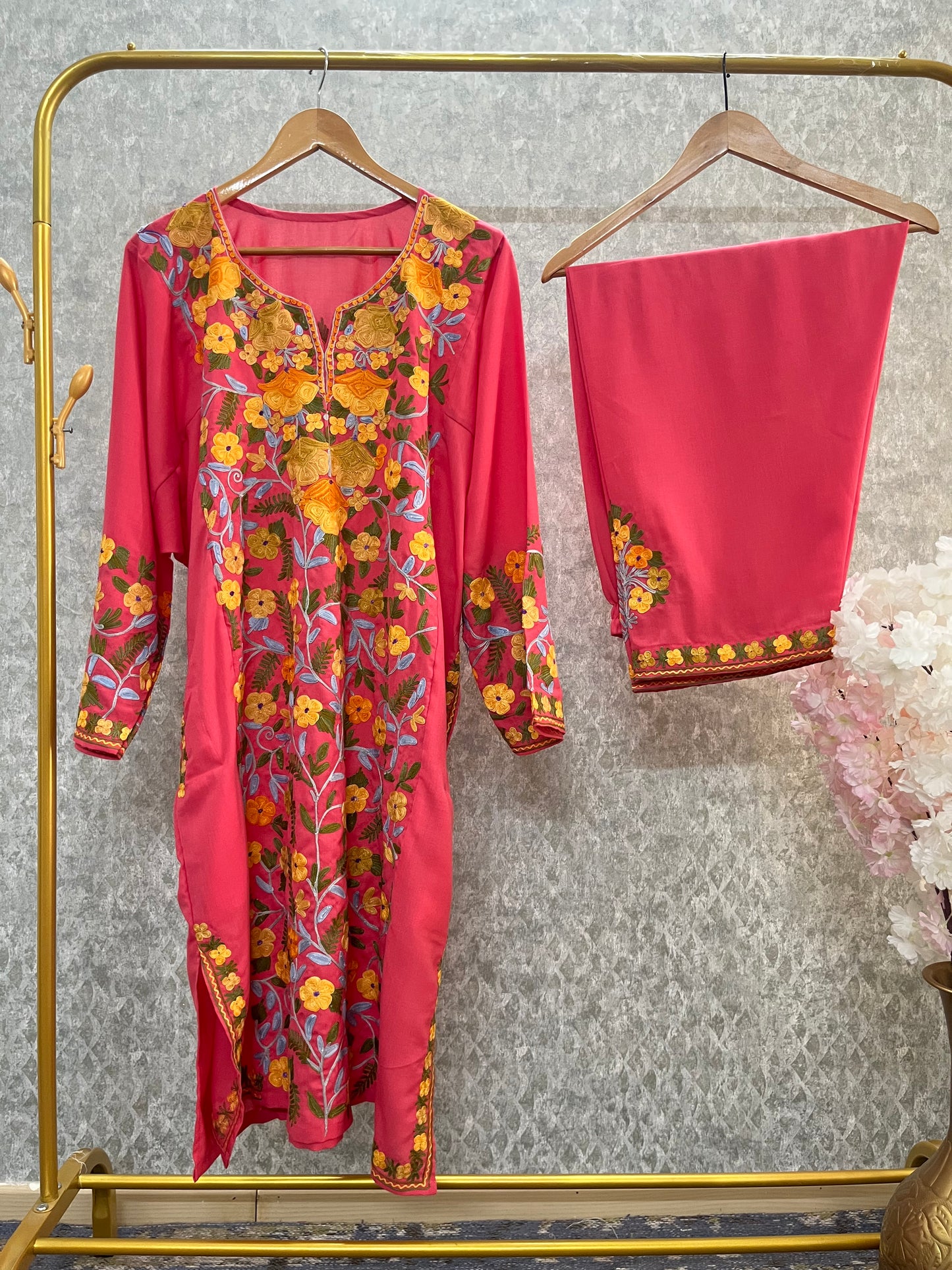 Pink Cotton Front Jaal Pheran Set  Size (48)