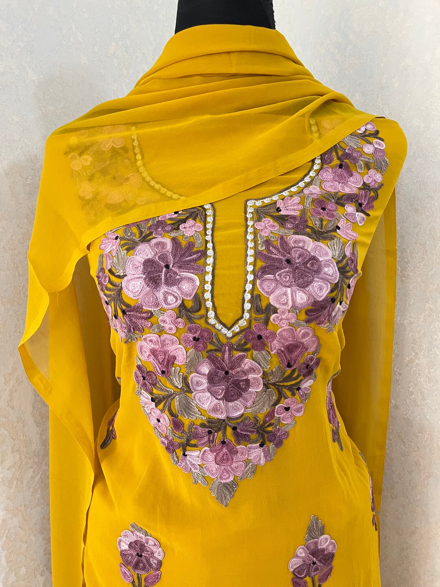 Golden Yellow Georgette 3Pc Kashmiri Suit