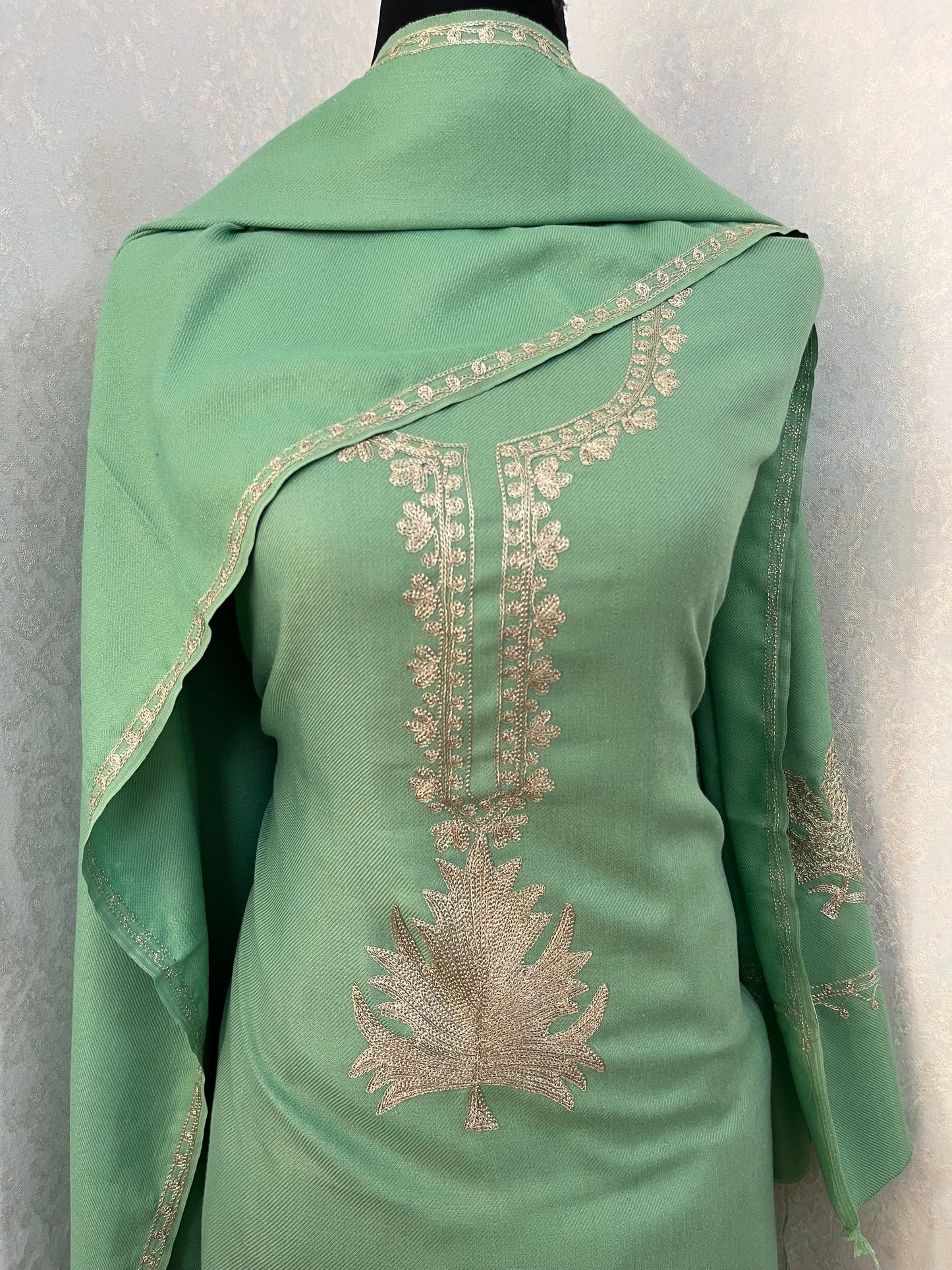 Pastel Green Tilla Kashmiri Woollen Suit