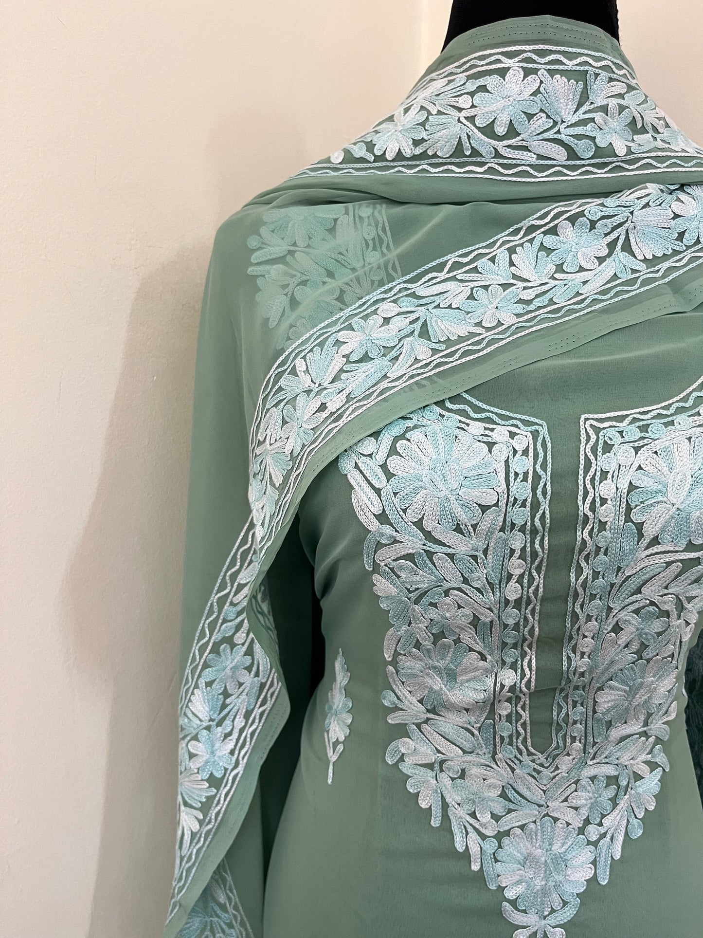 Tea Green Georgette Kashmiri Suit
