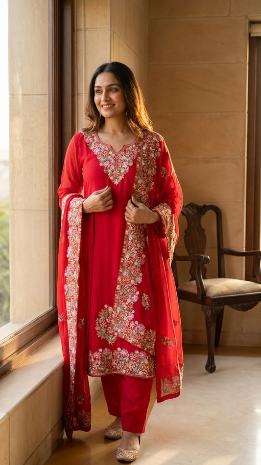 Carrot Pink Cotton Stitched Co-ord Set with dupatta (44)