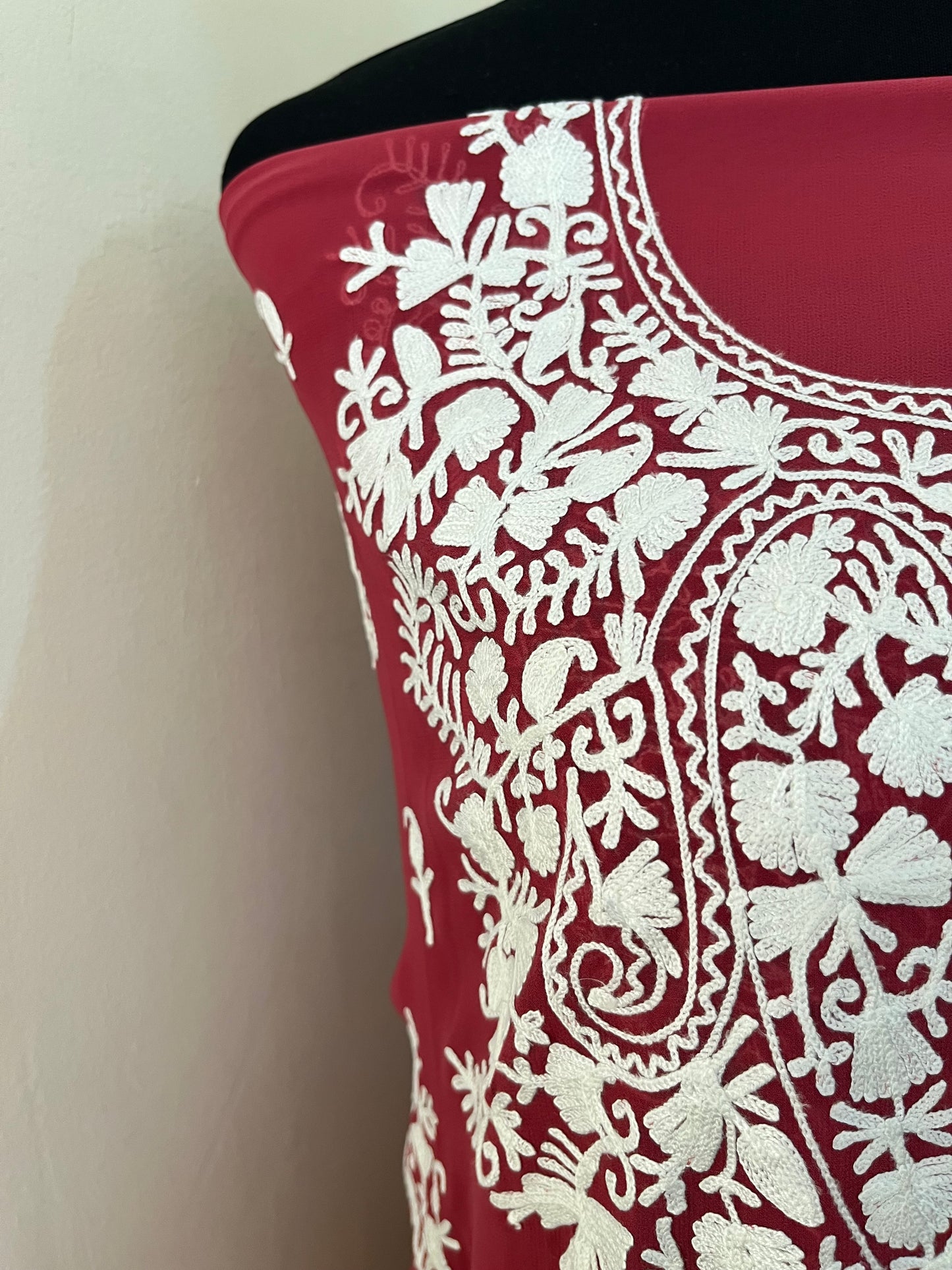 Blush Red Georgette Kashmiri Unstitched Kurta Material