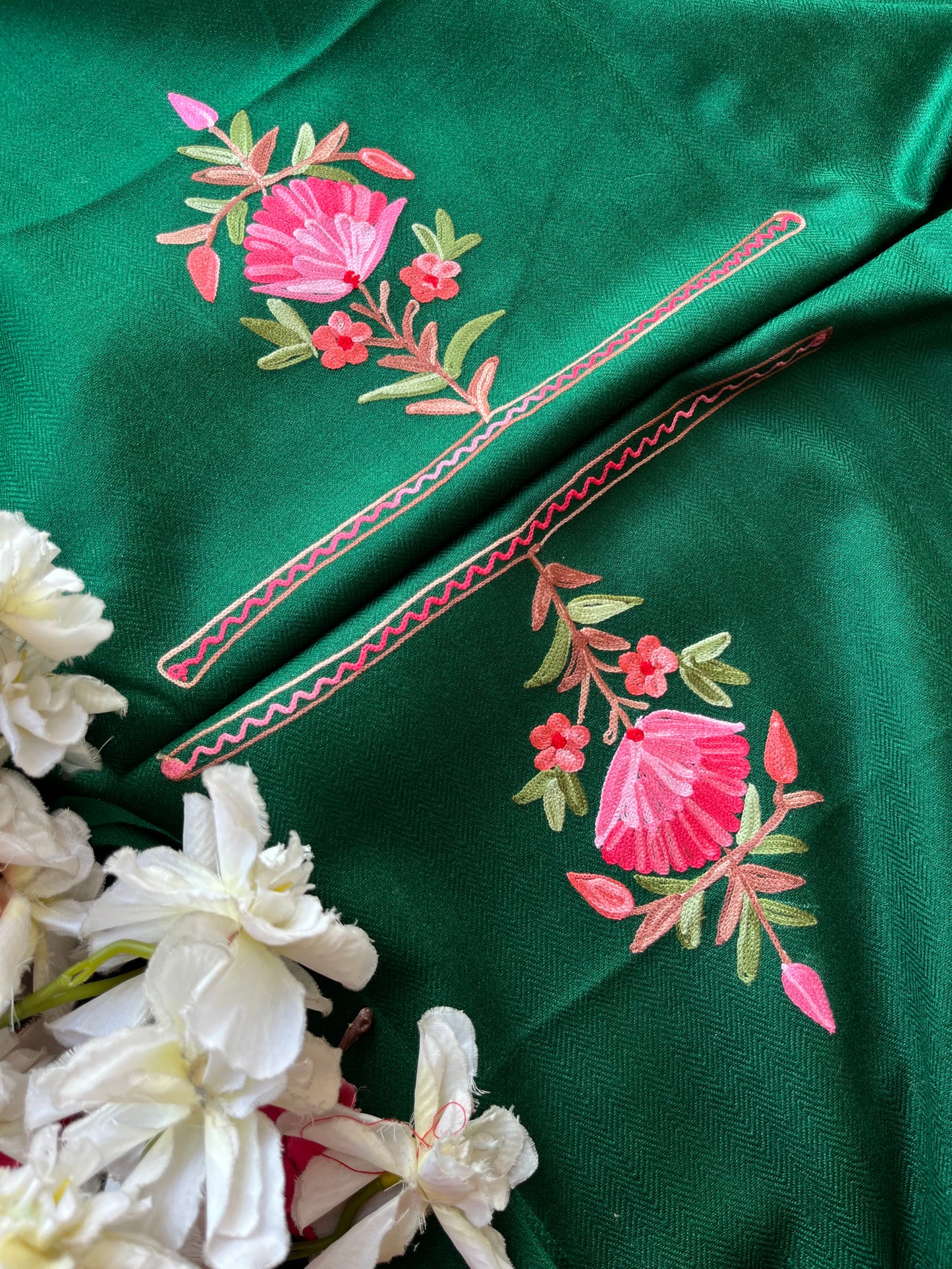 Green Woollen Aari Embroidered 3pc suit