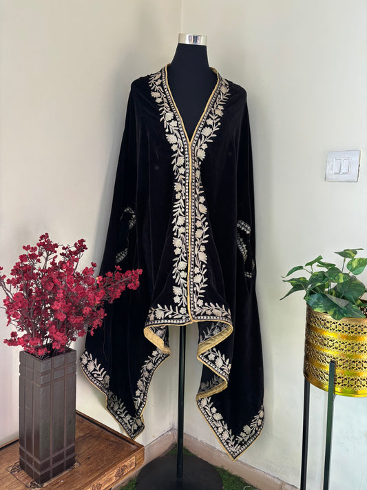 Black Tilla Embroidered Velvet Cape