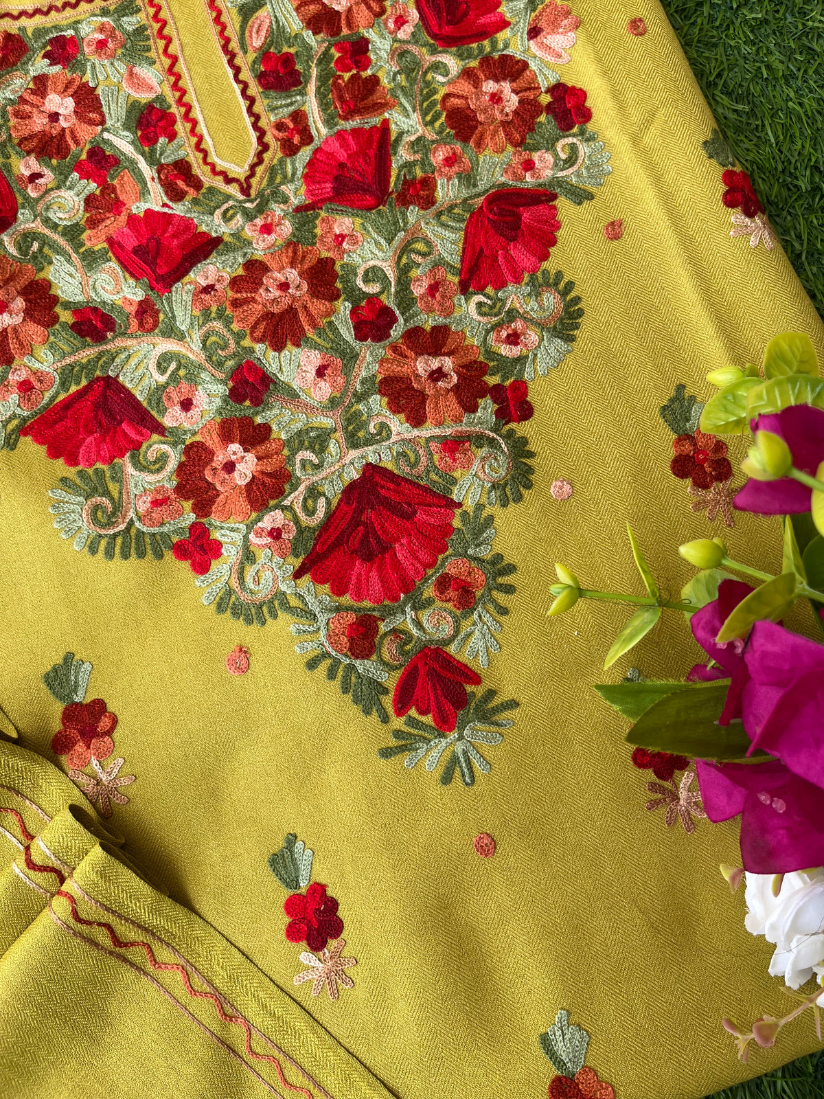 Lime Green Woollen Aari Embroidered 3pc suit