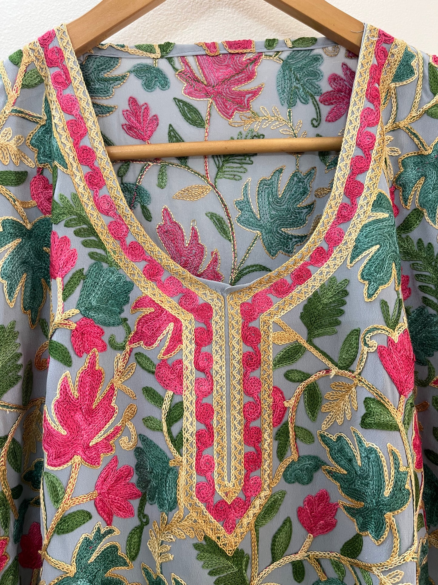 Green Georgette Jaal Work (Front & Back) Aari Embroidered Stitched Kurta