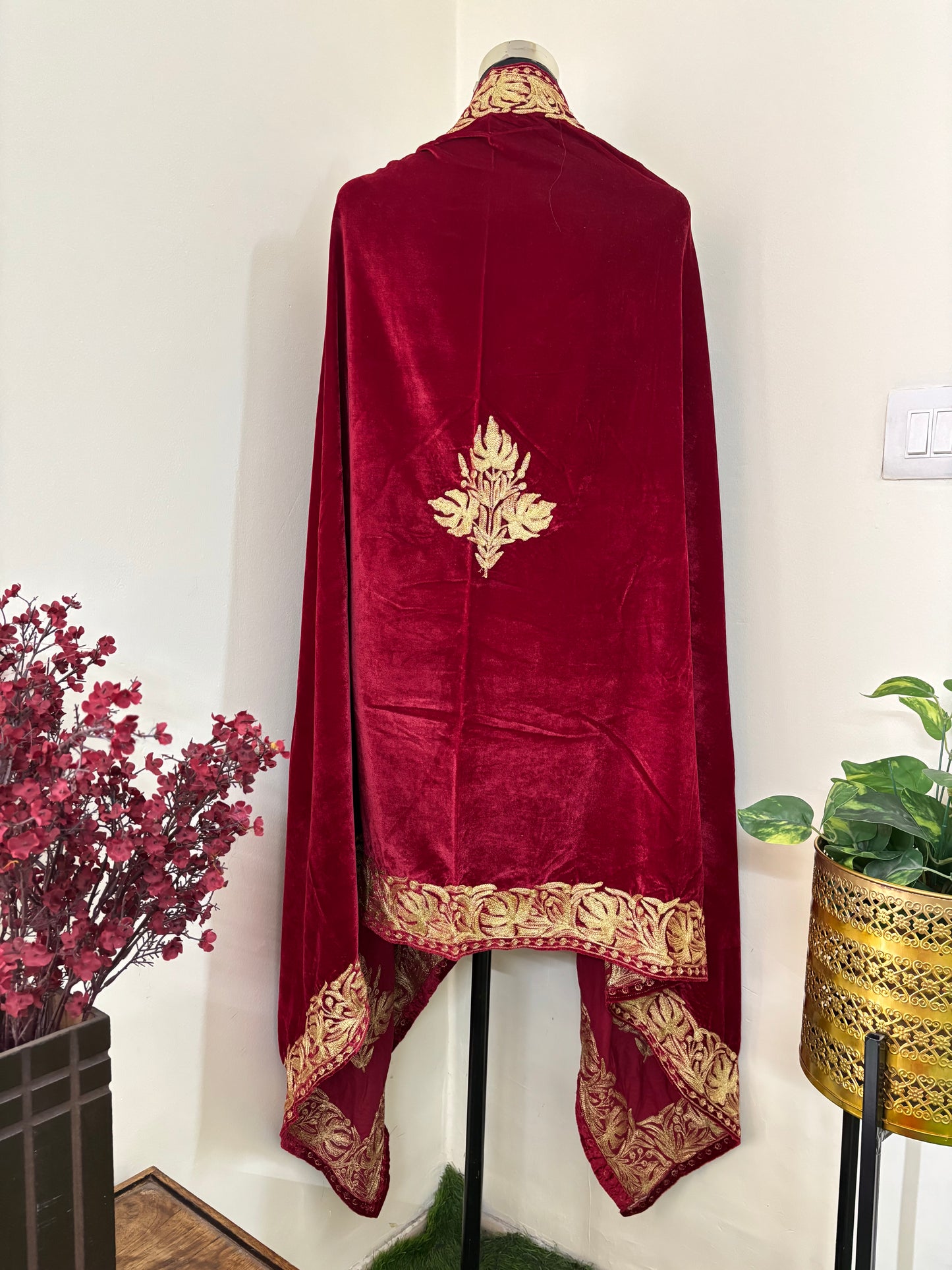 Red Tilla Embroidered Velvet Cape