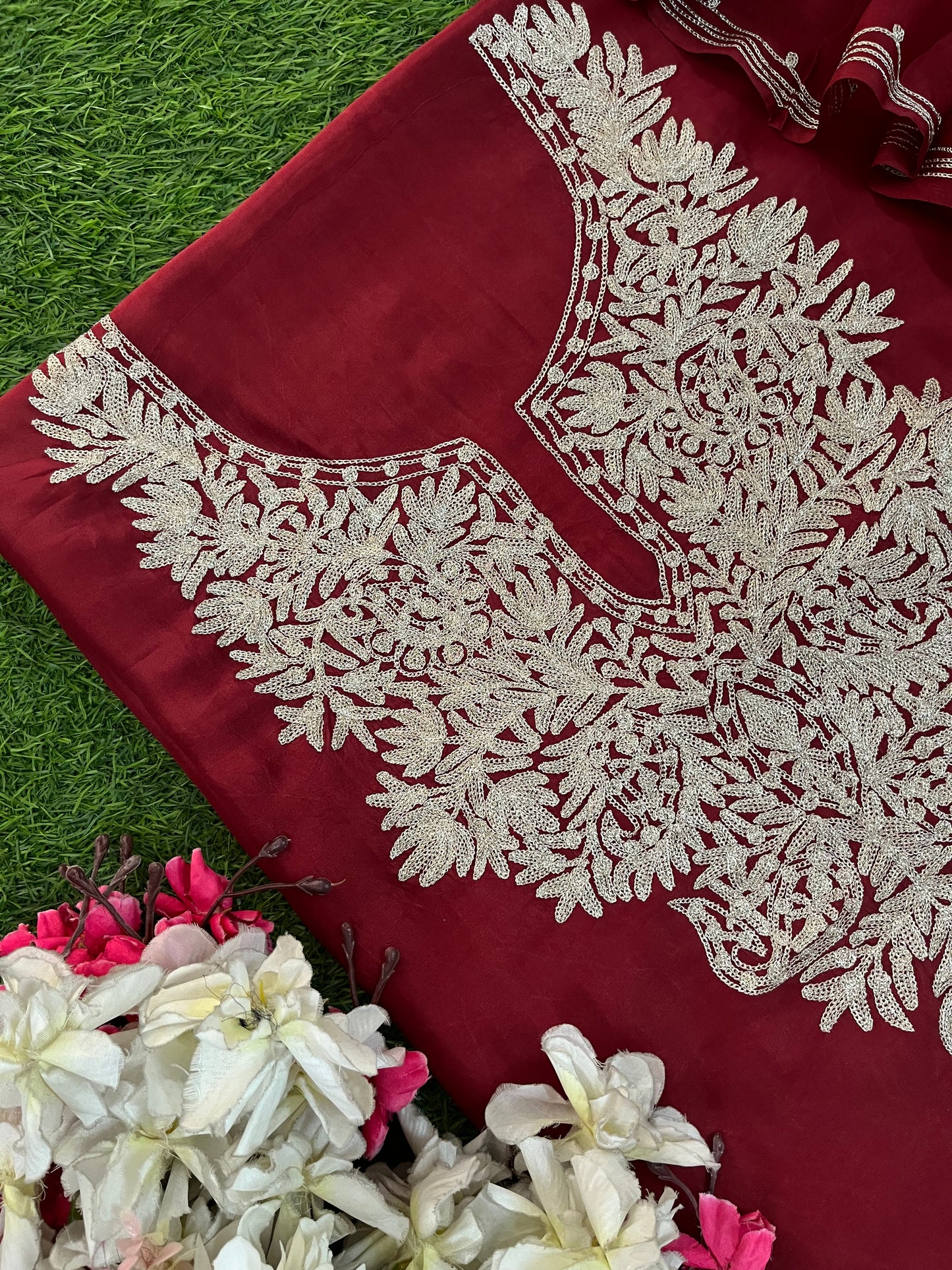 Maroon Silk Tilla Kashmiri Suit