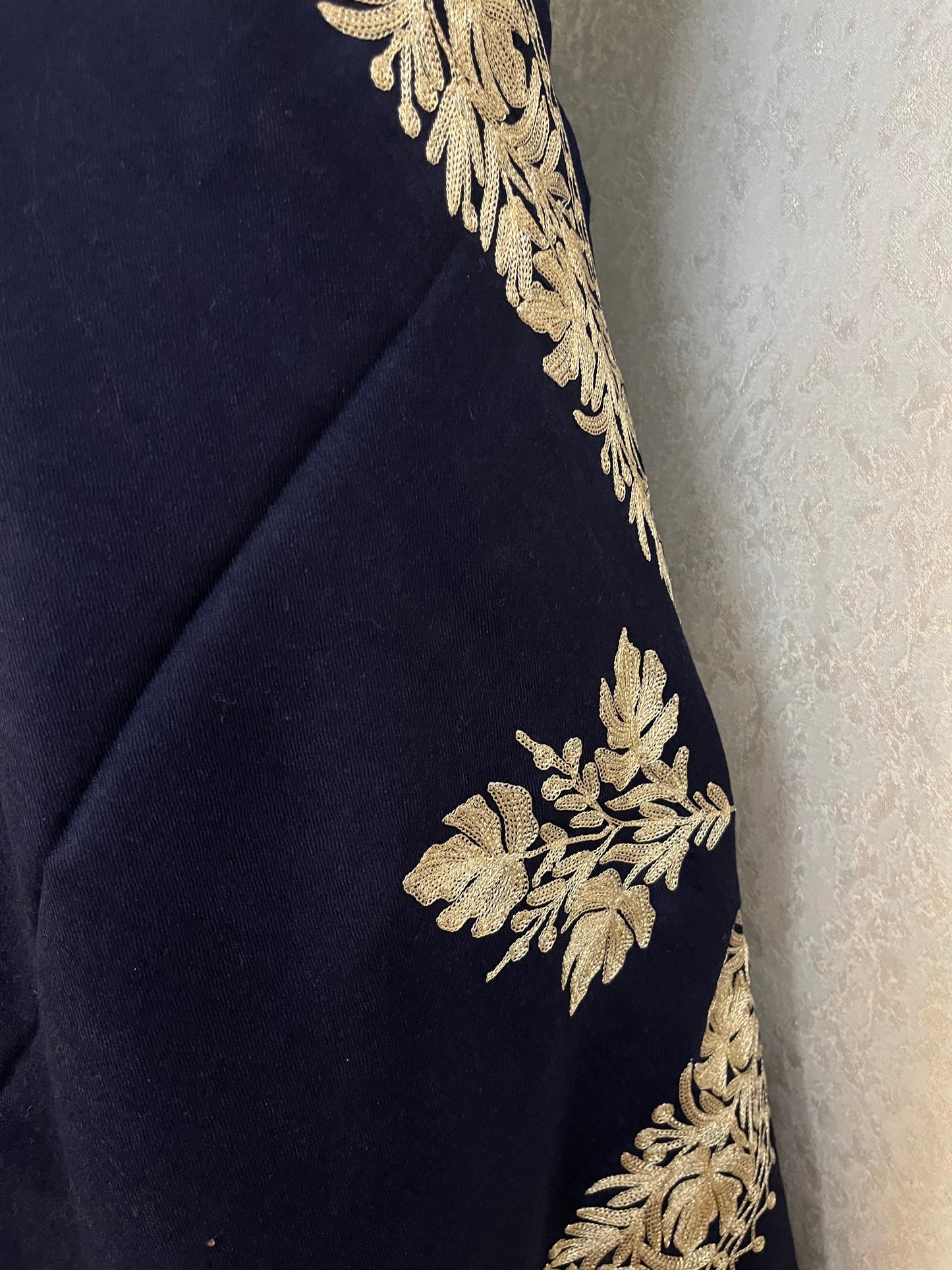 Navy Blue Semi Pashmina Tilla Embroidered stole
