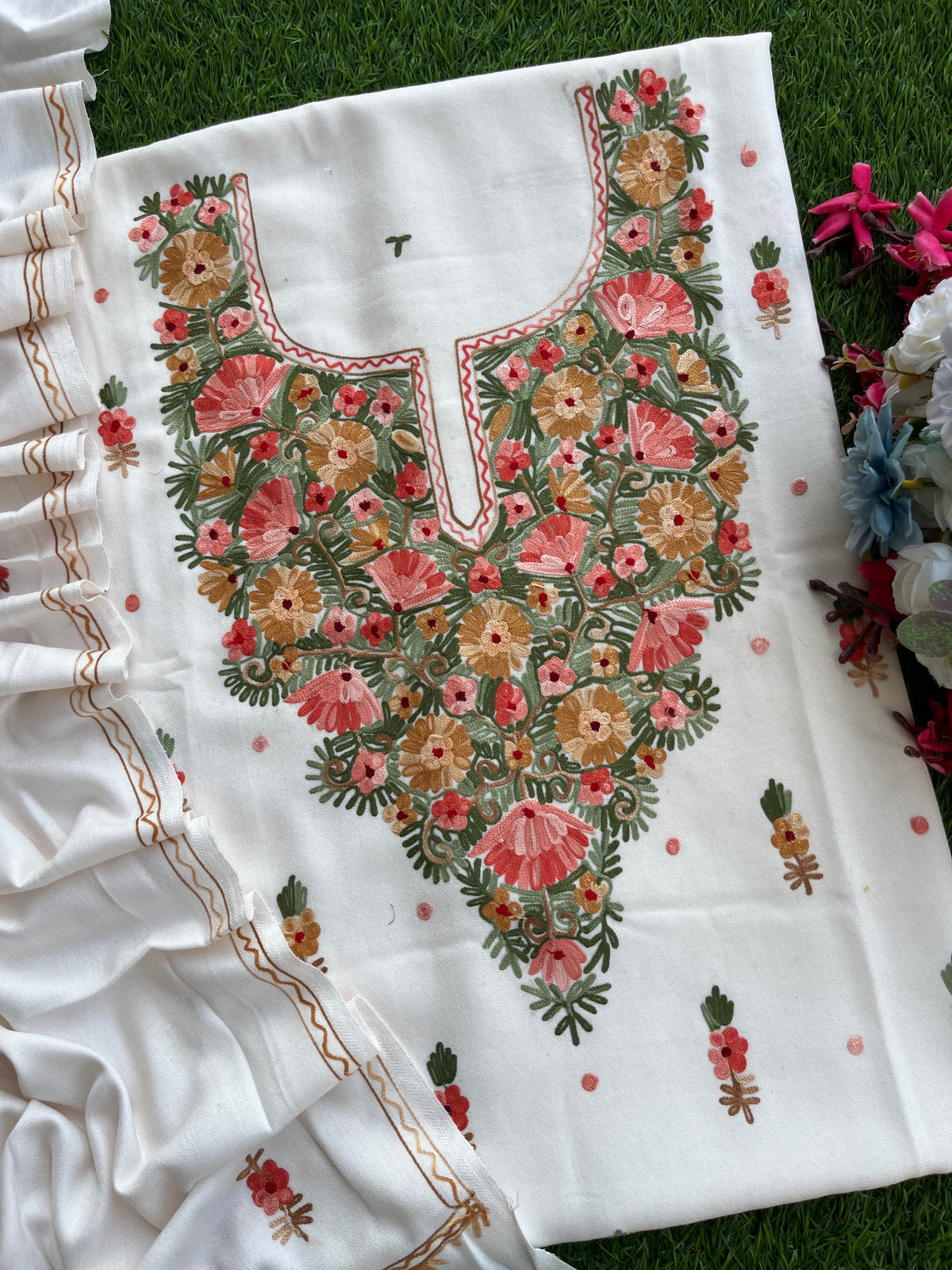 Off White Woollen Aari Embroidered 3pc suit