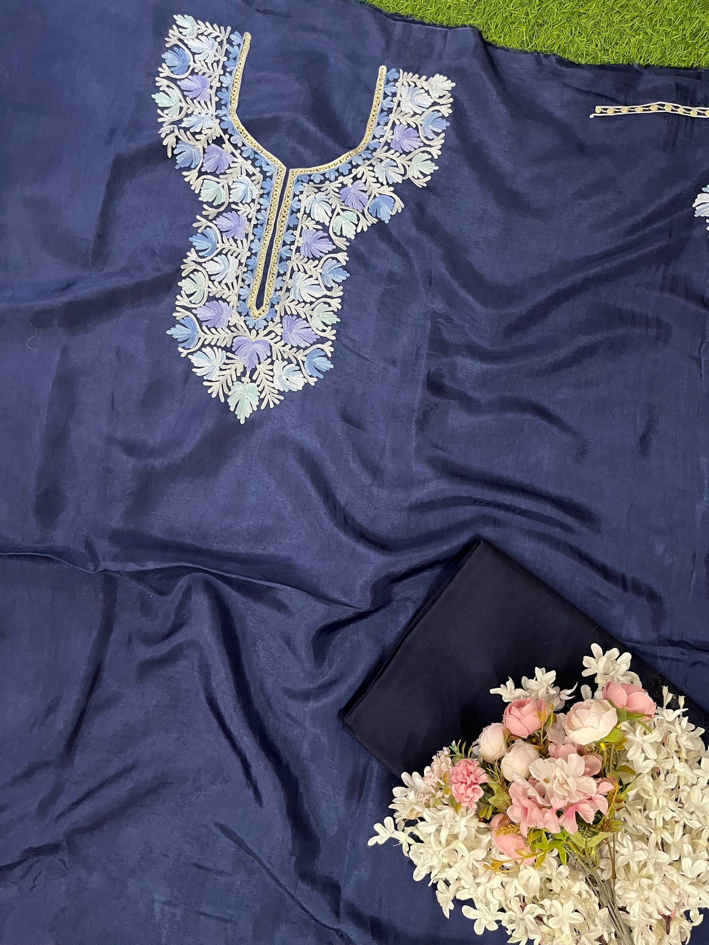 Royal Blue Opada Silk Kashmiri Suit