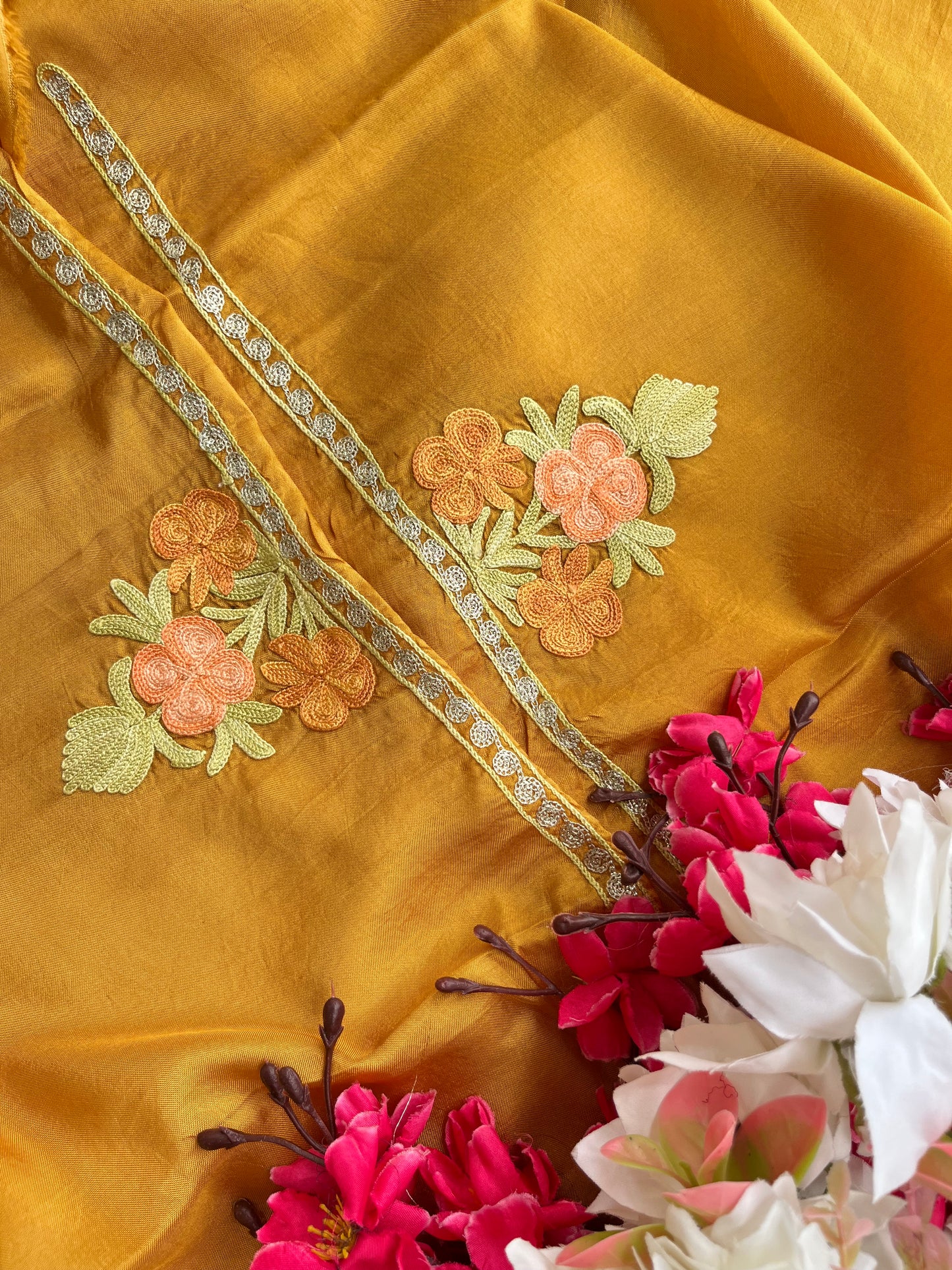 Gold Opada Silk Kashmiri Suits