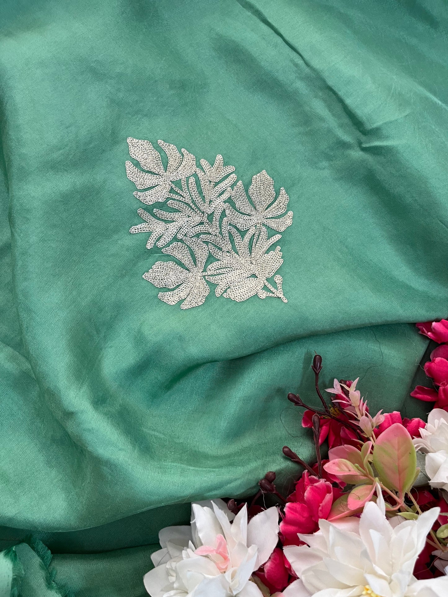 Pastel Green Sanam’ Silk Tilla Kashmiri Suit