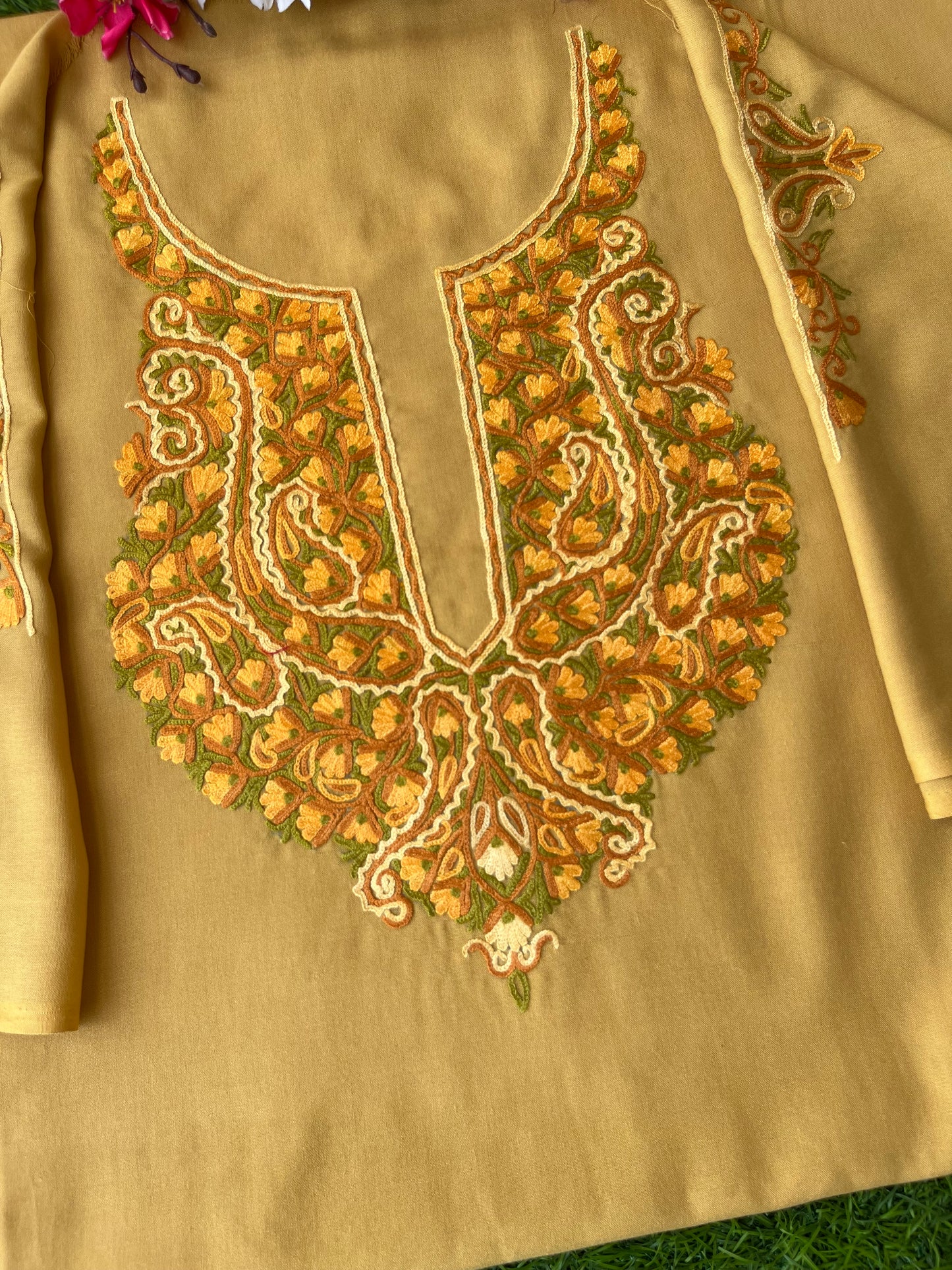 Beige Cotton Two Piece Suit (Hand Embroidered)