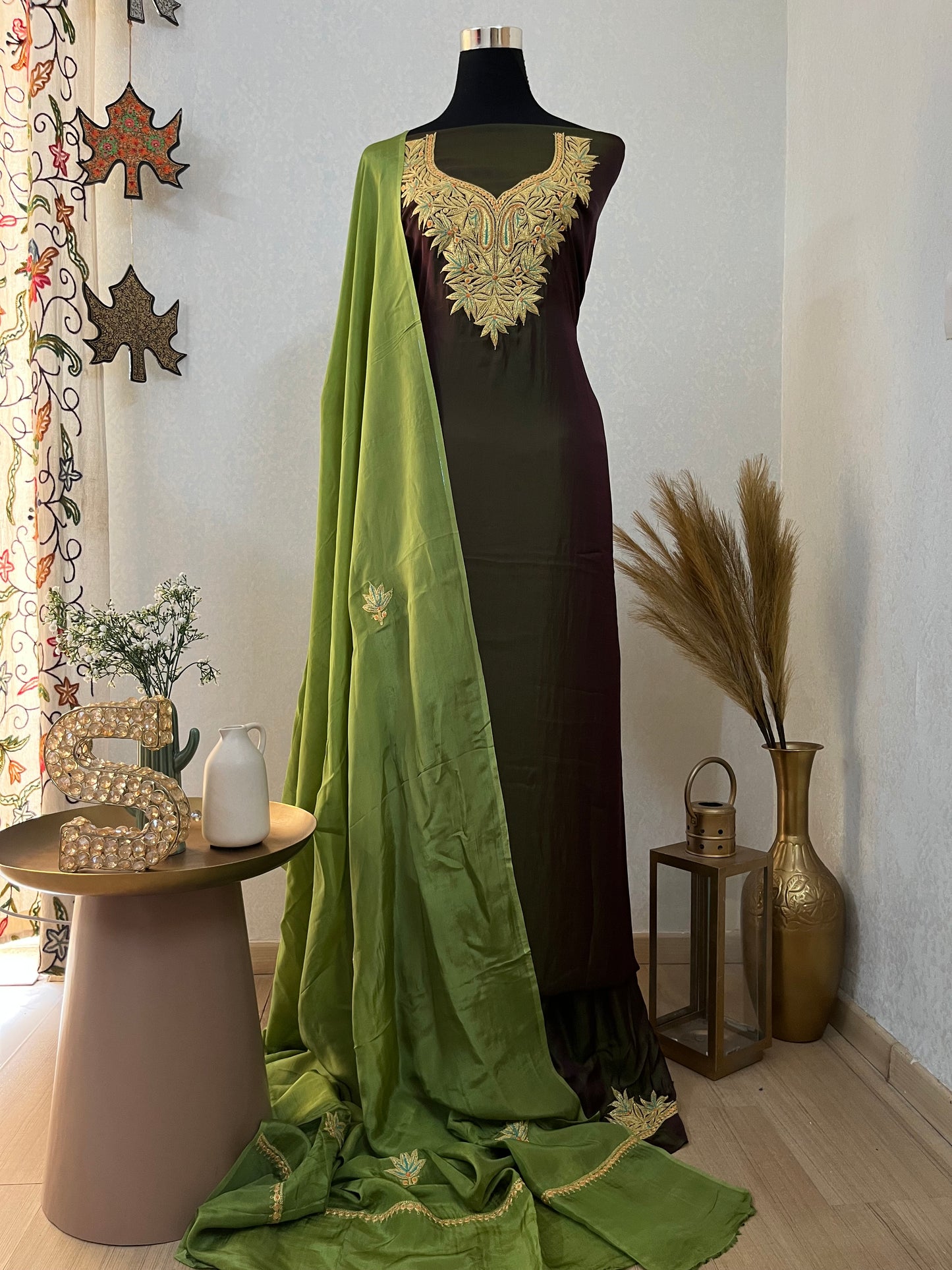 Green Silk Puff Tilla Embroidered Suit