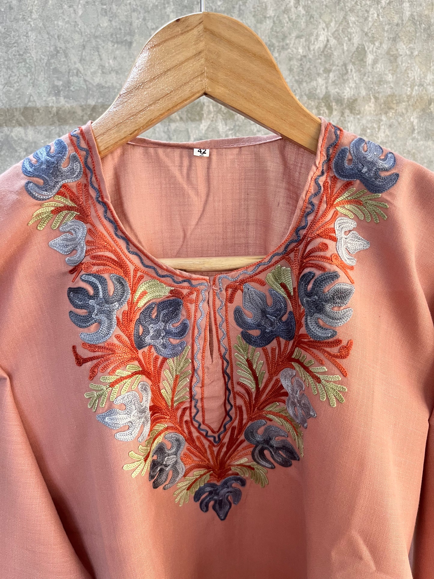Soft Pink Cotton Aari Work Kurta
