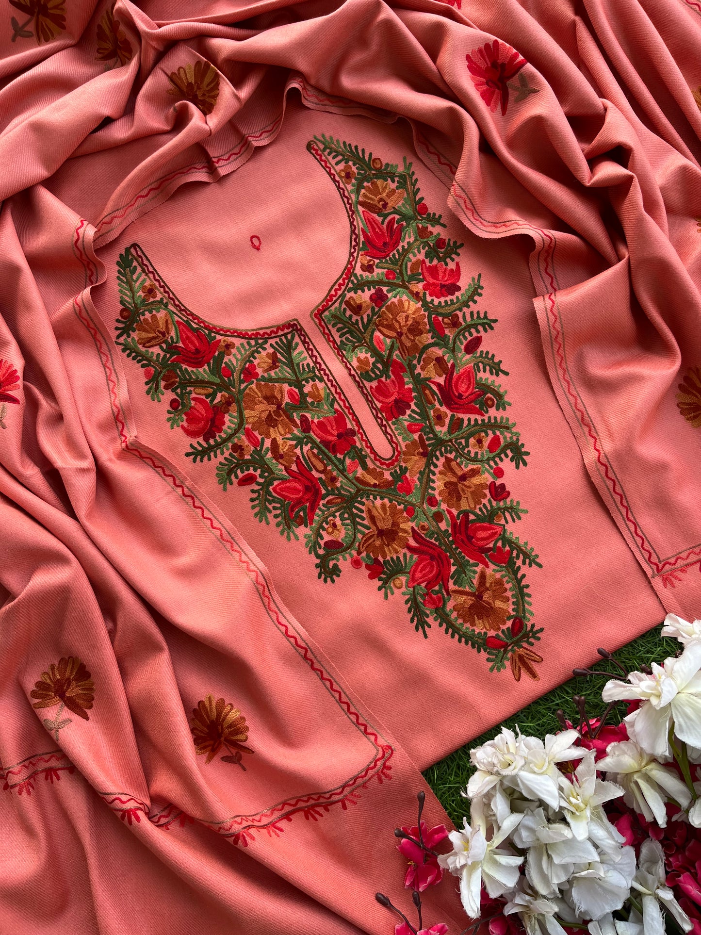 Soft Pink Woollen Aari Embroidered 3pc suit