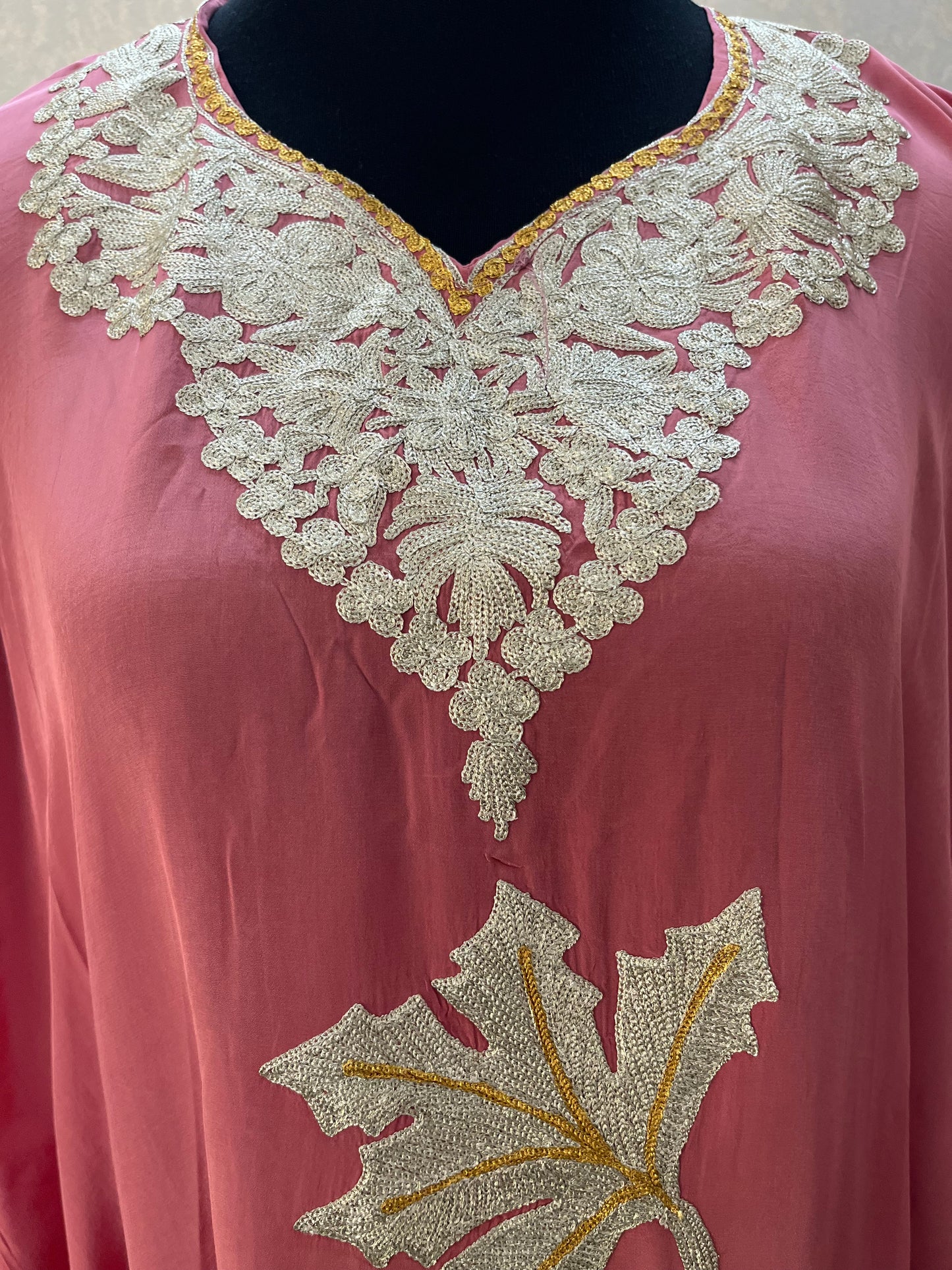 Onion Pink Crape Kashmiri Kaftan Set