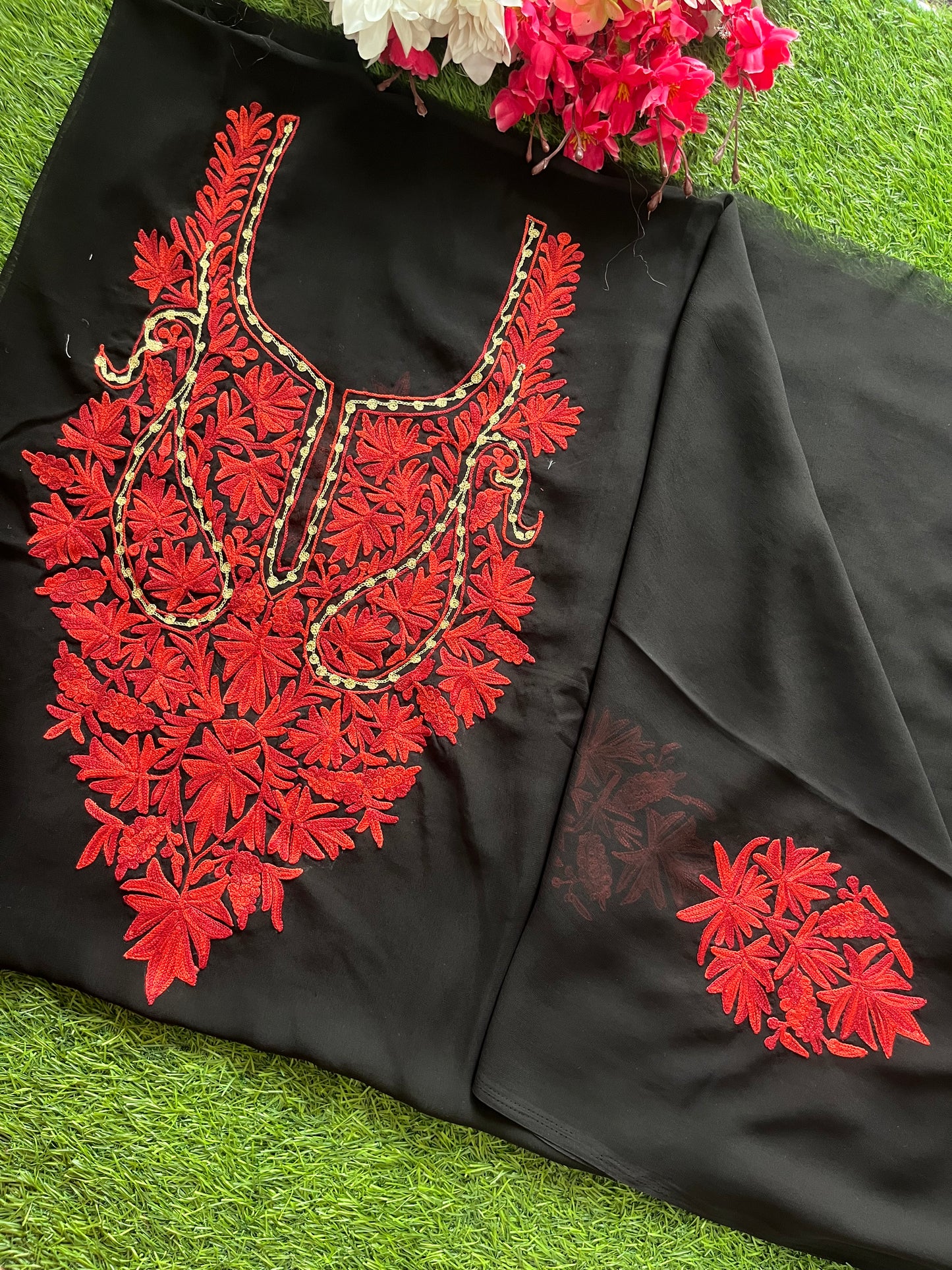 Black Georgette Unstitched Kashmiri Kurta