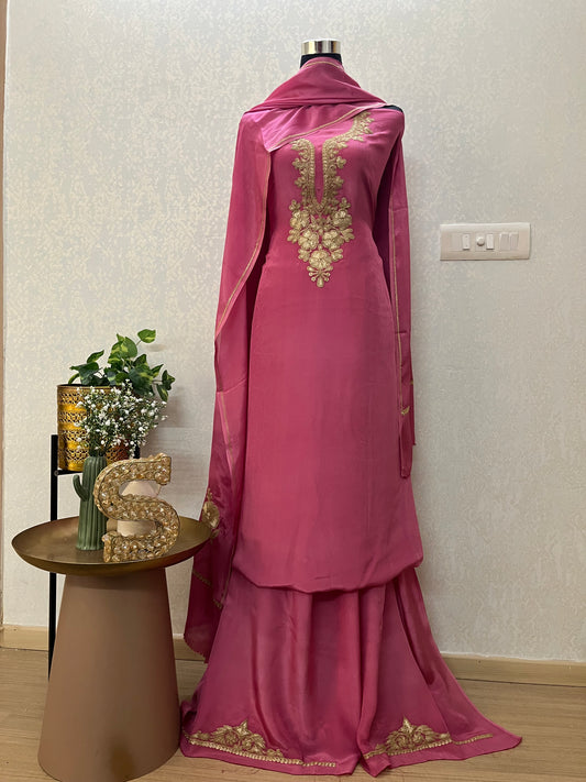 Pink Crape Kashmiri Suit