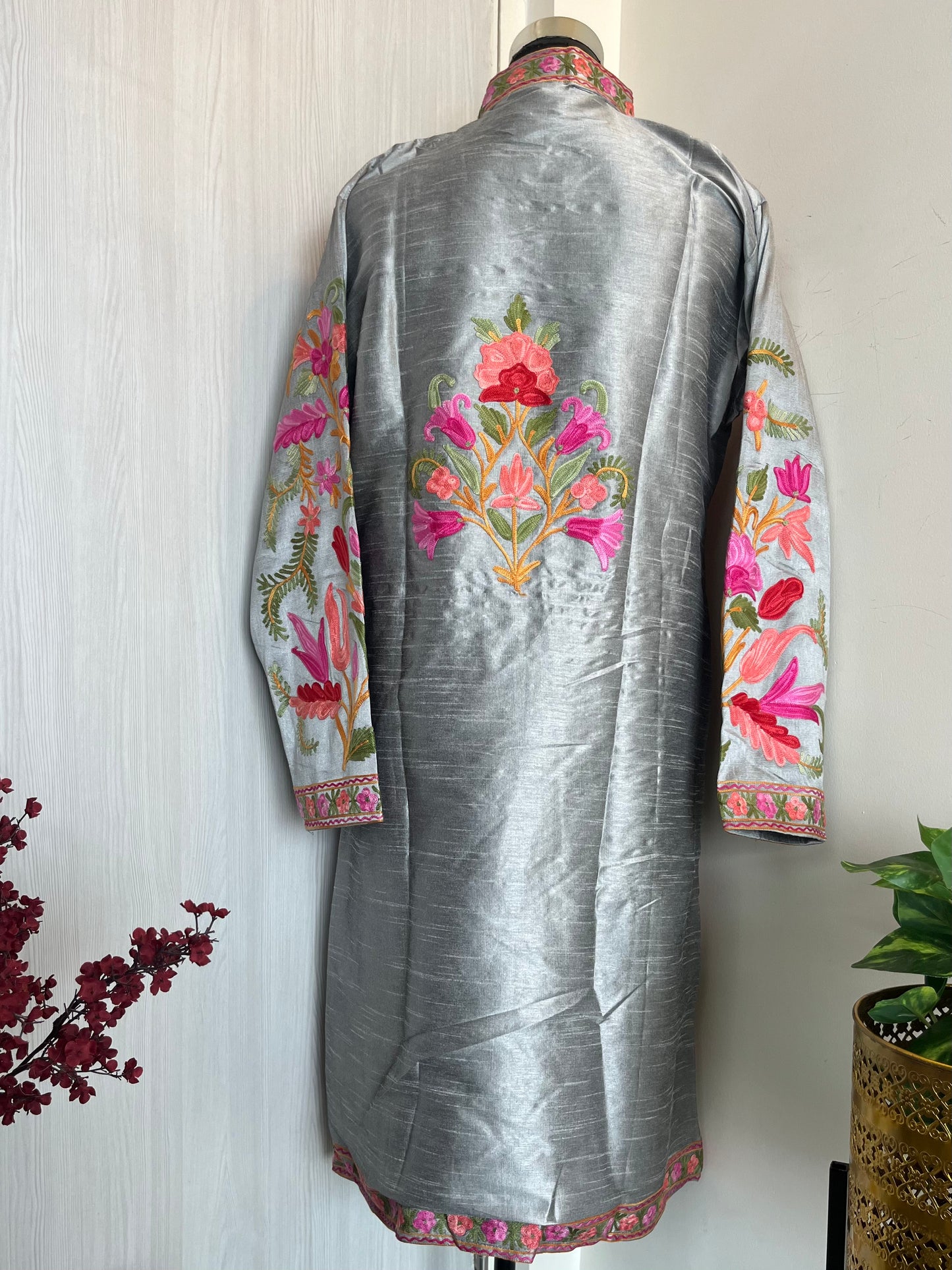 Silver Aari  Embroidered Silk Jacket ‘L/XL’