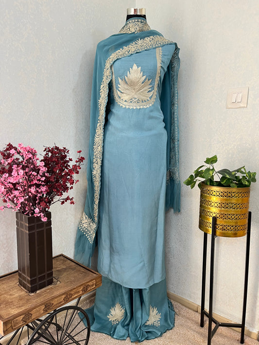 Soft Blue Tilla Kashmiri Silk Suit
