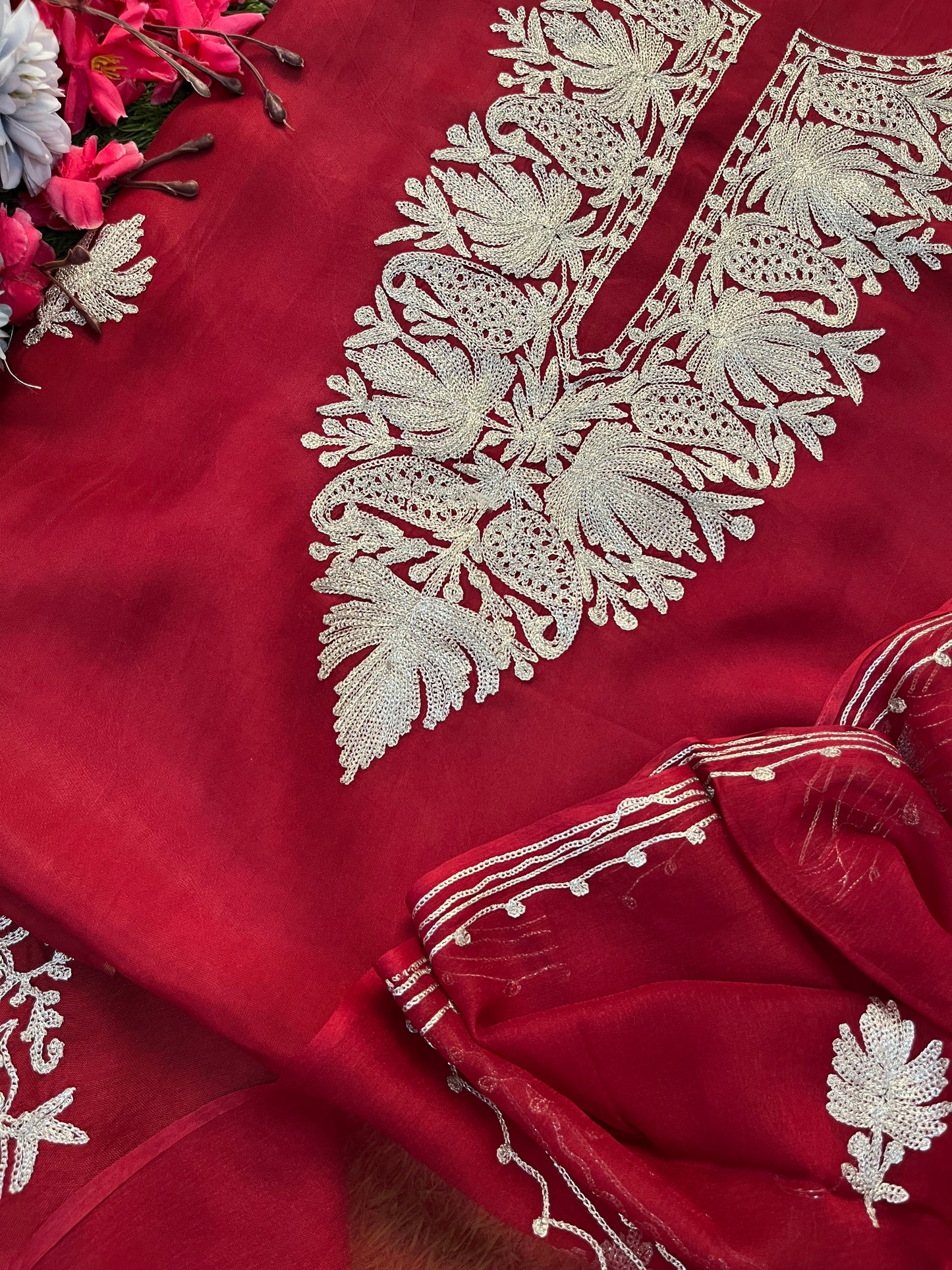 Maroon Silk Tilla Kashmiri Suit