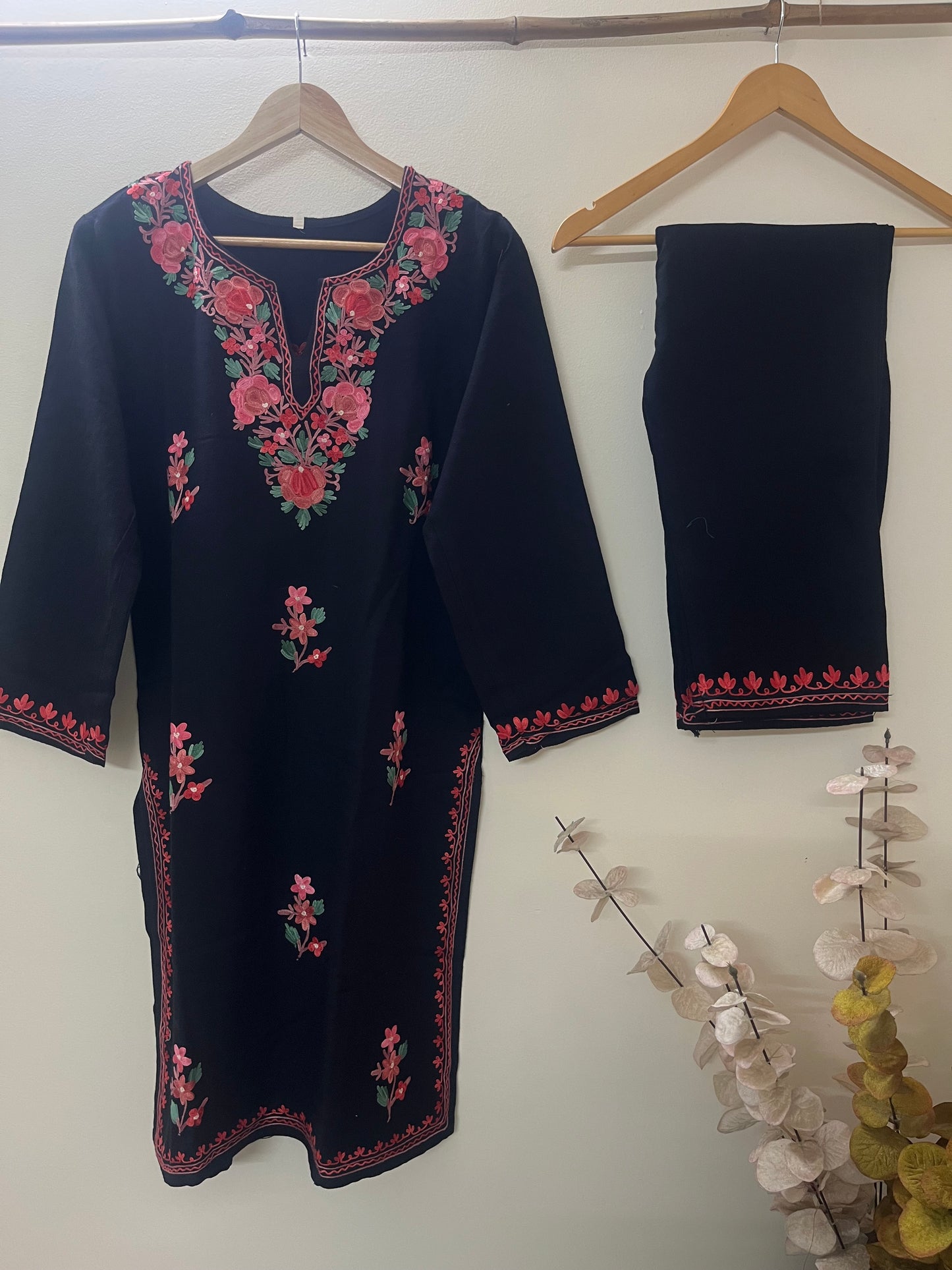 Black Woollen Stitched Co-ord Set (L)