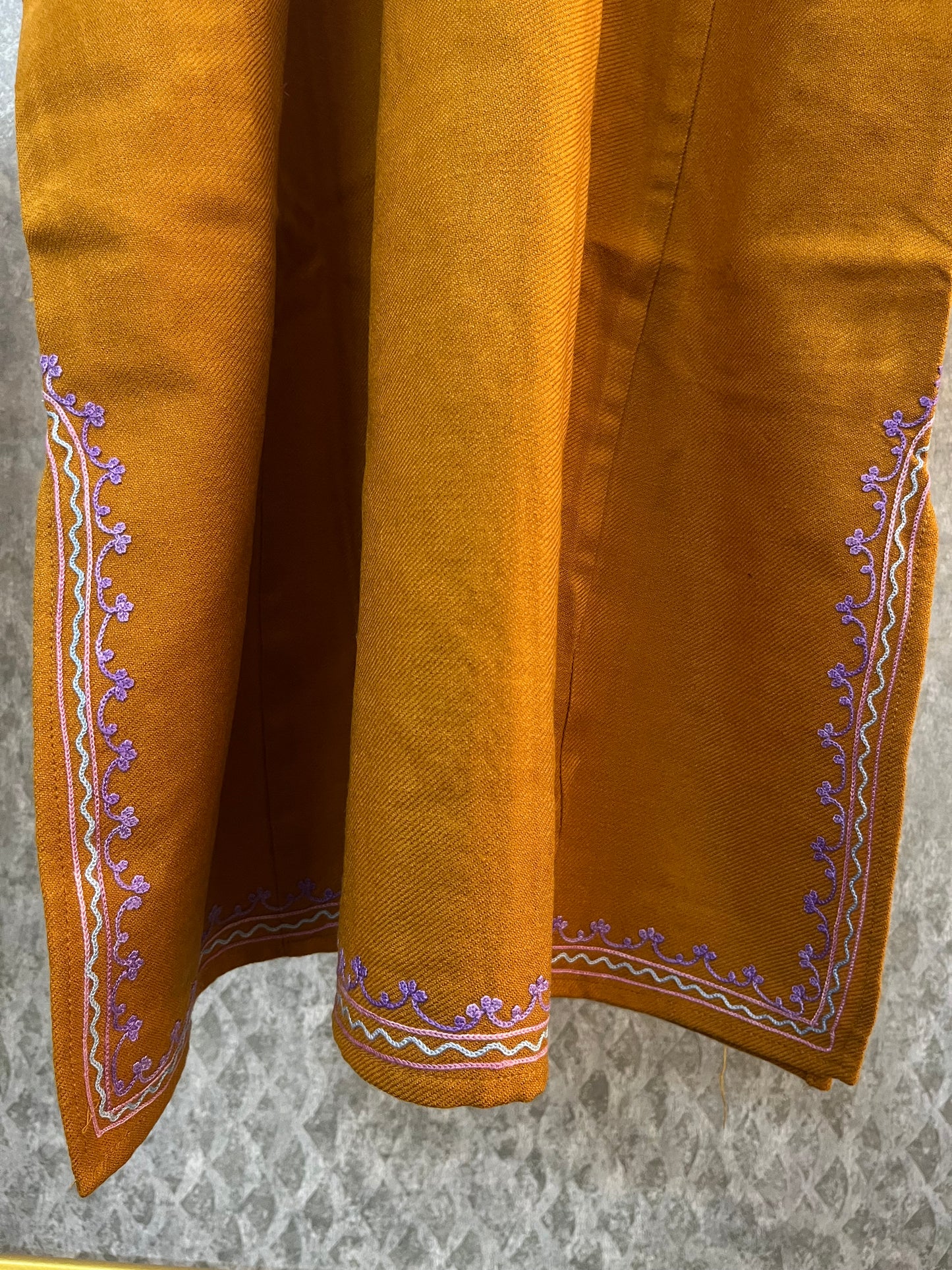 Mustard Aari Embroidered Wool Pheran