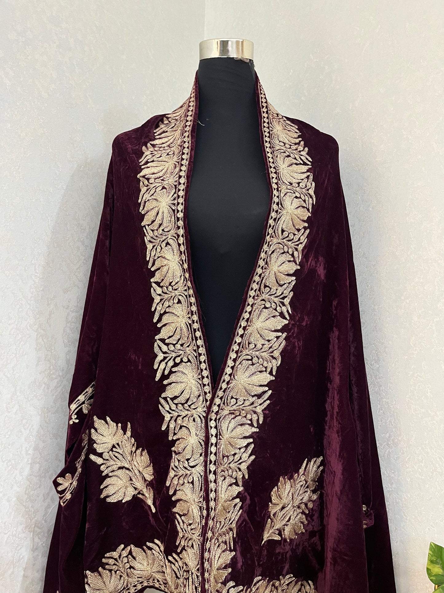 Wine Tilla Embroidered Velvet Cape
