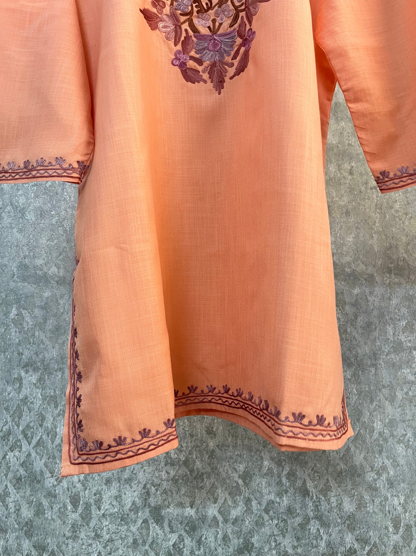 Peach Cotton Aari Work Kurta